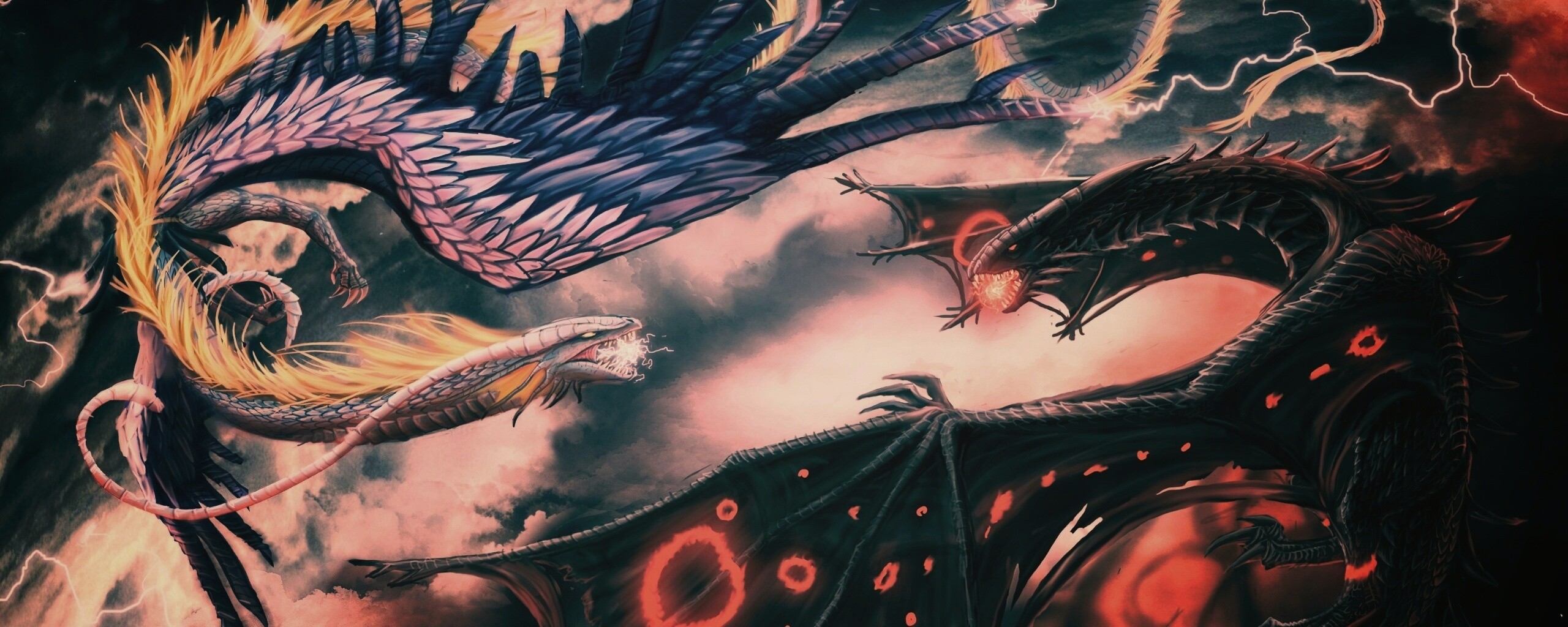 Живописная битва молнии и огня обои