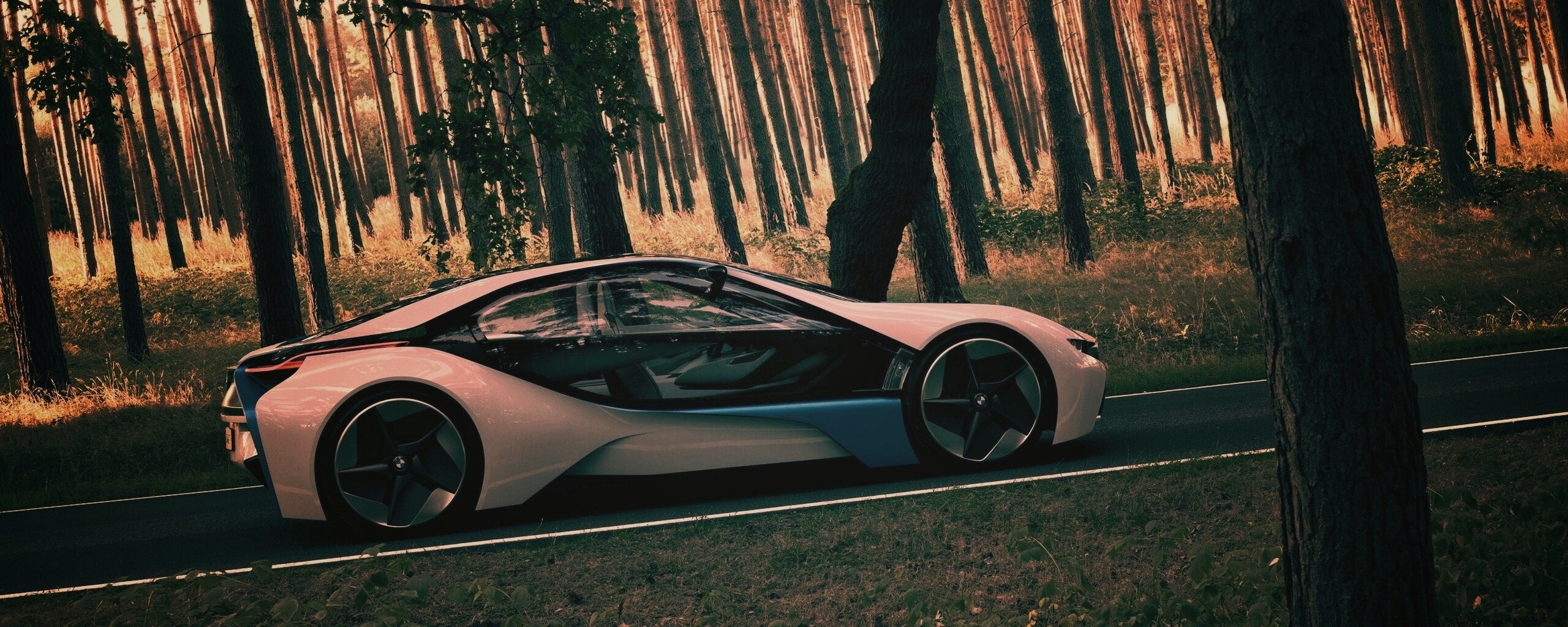 Спорткар BMW на лесной дороге обои