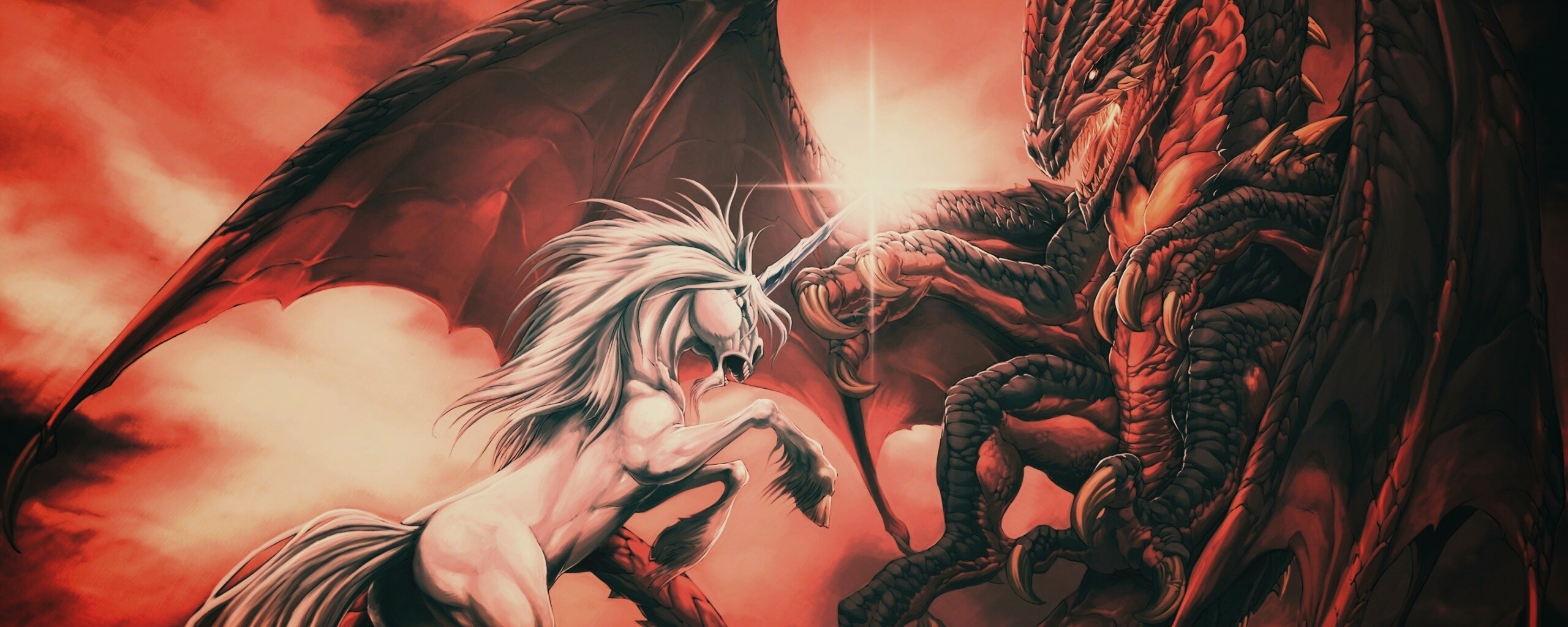 Дракон и единорог обои