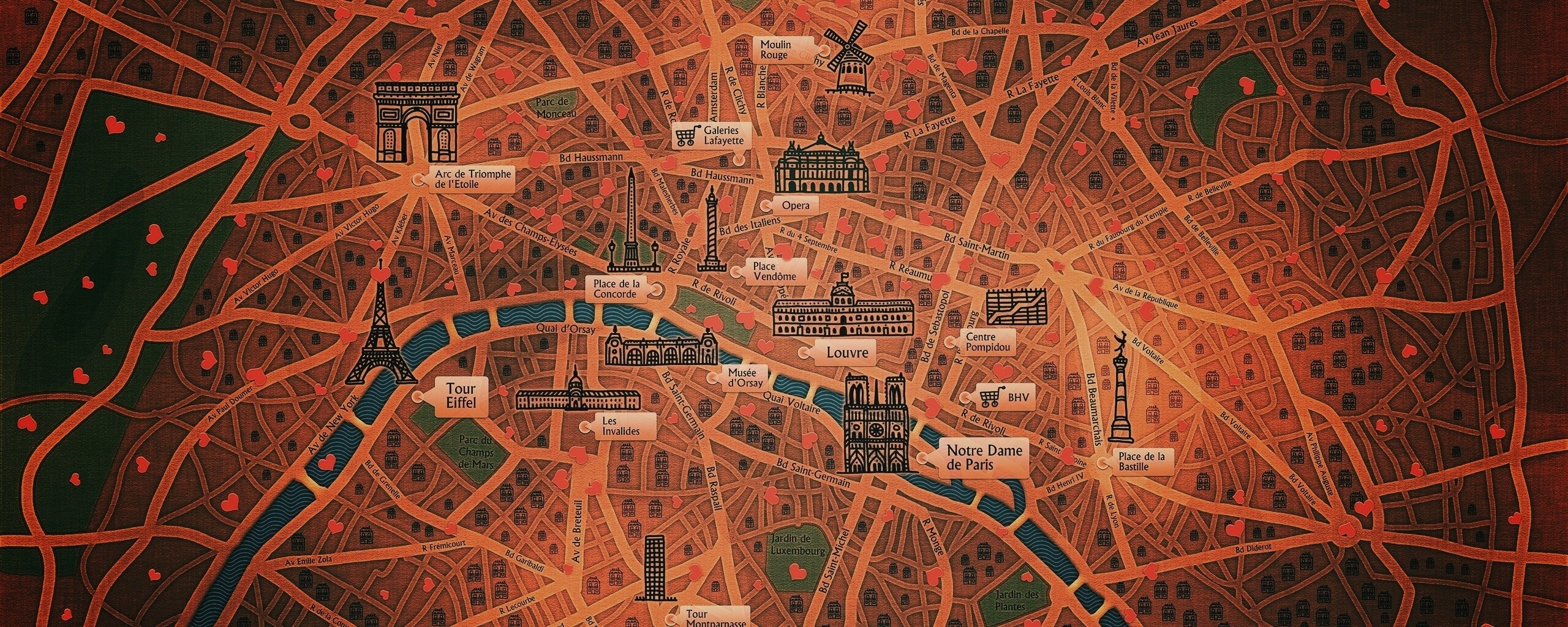 Карта Парижа обои