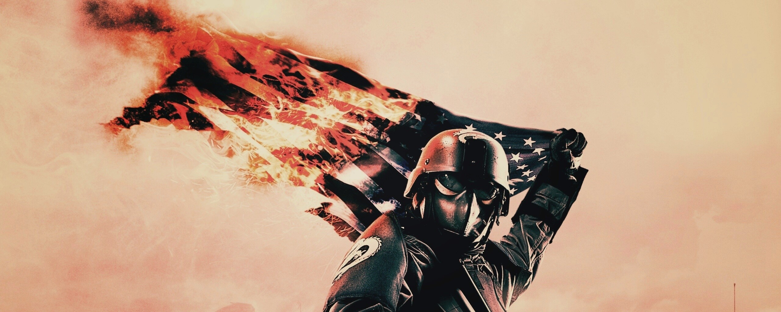 Солдат сжигает американский флаг обои