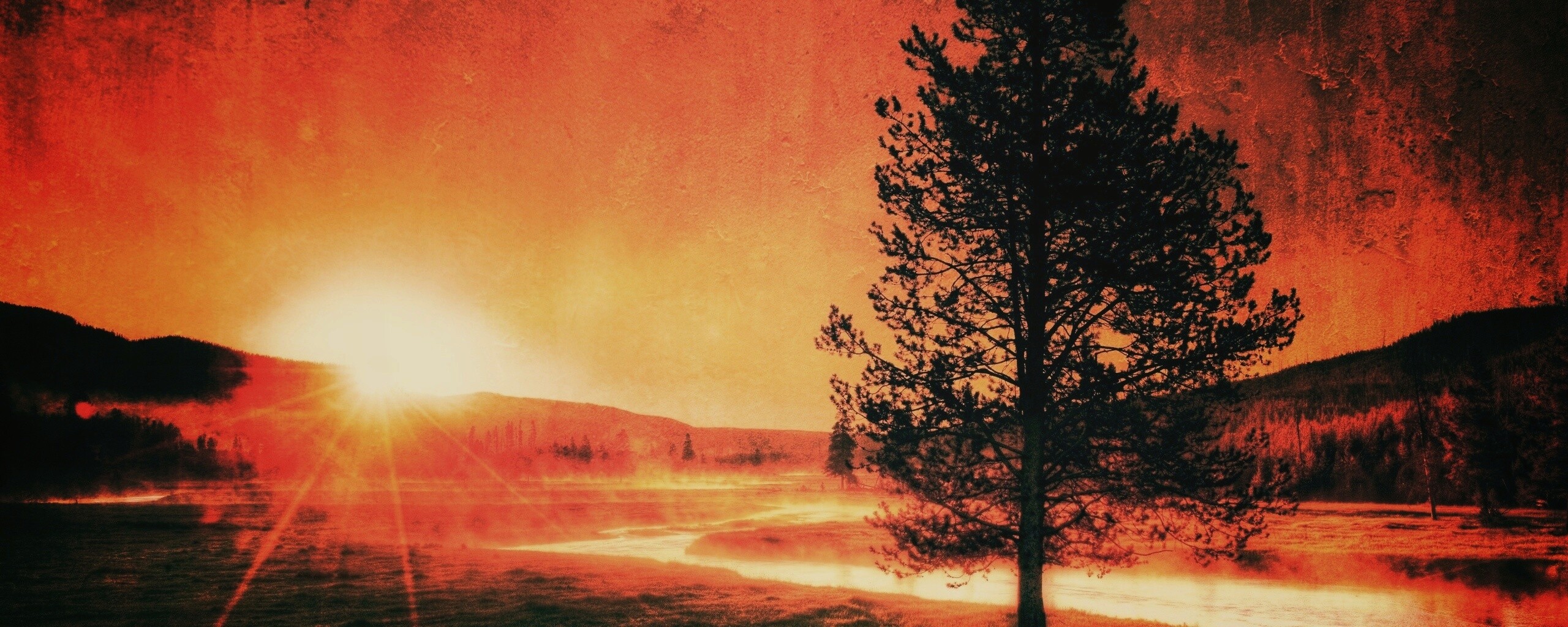 Закат за речкой обои