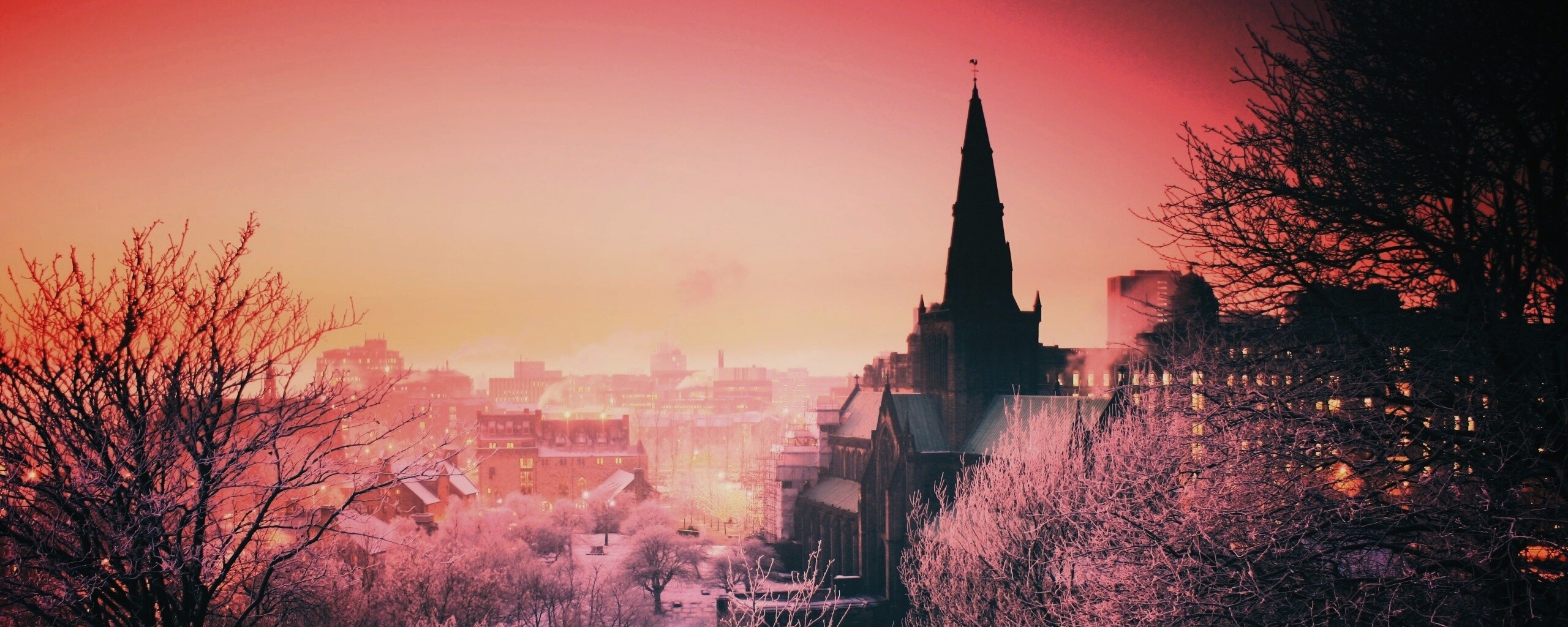 Закатный город зимой обои