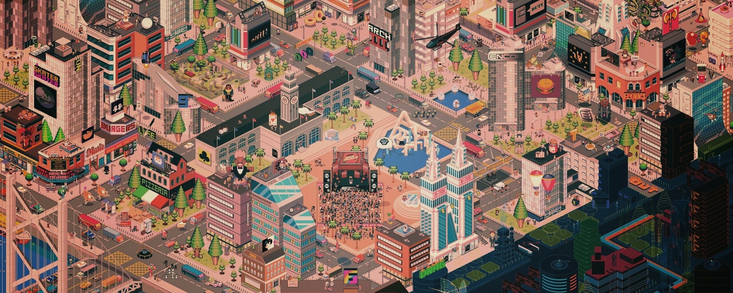 Пиксельный город обои