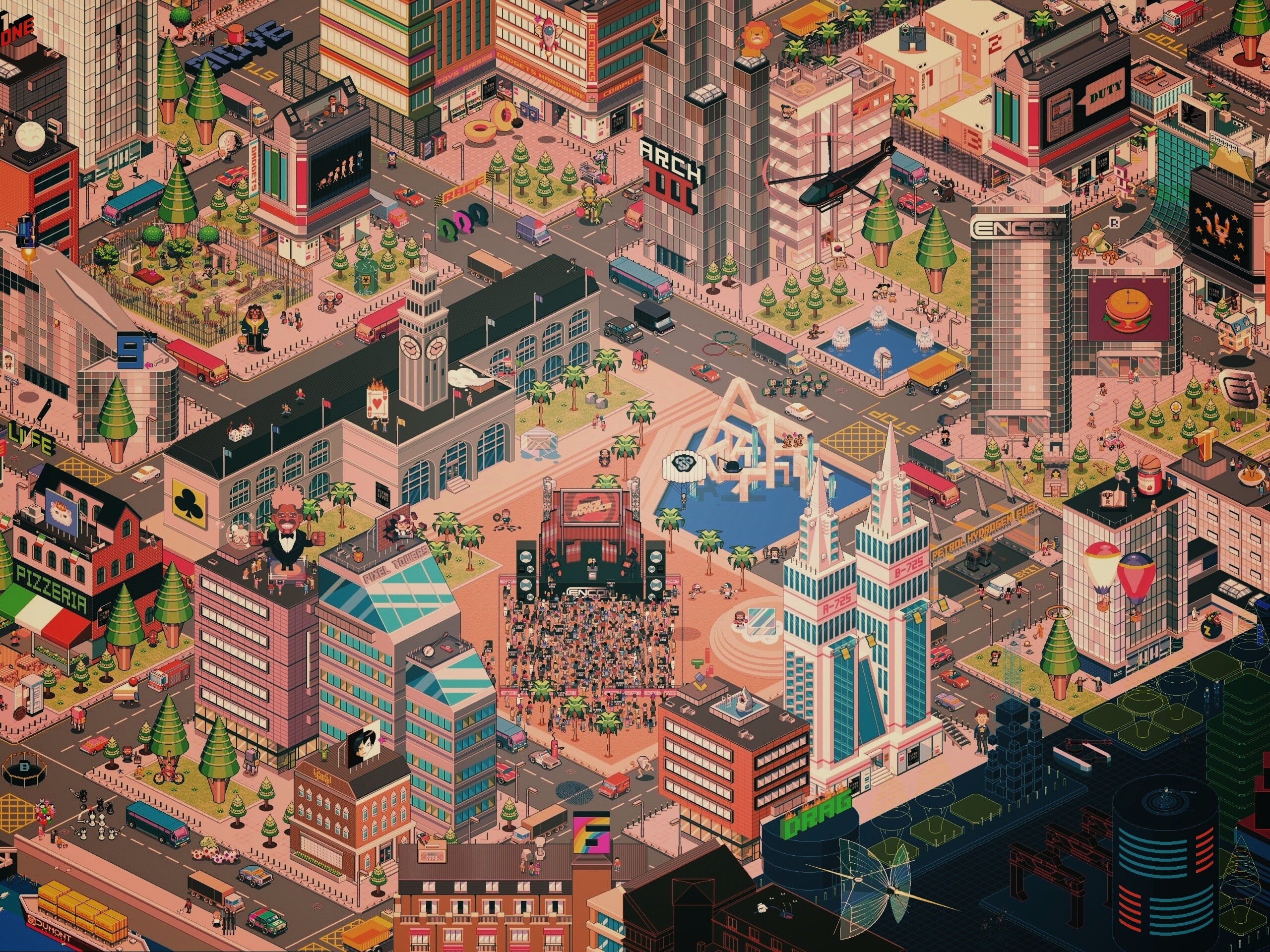 Пиксельный город обои