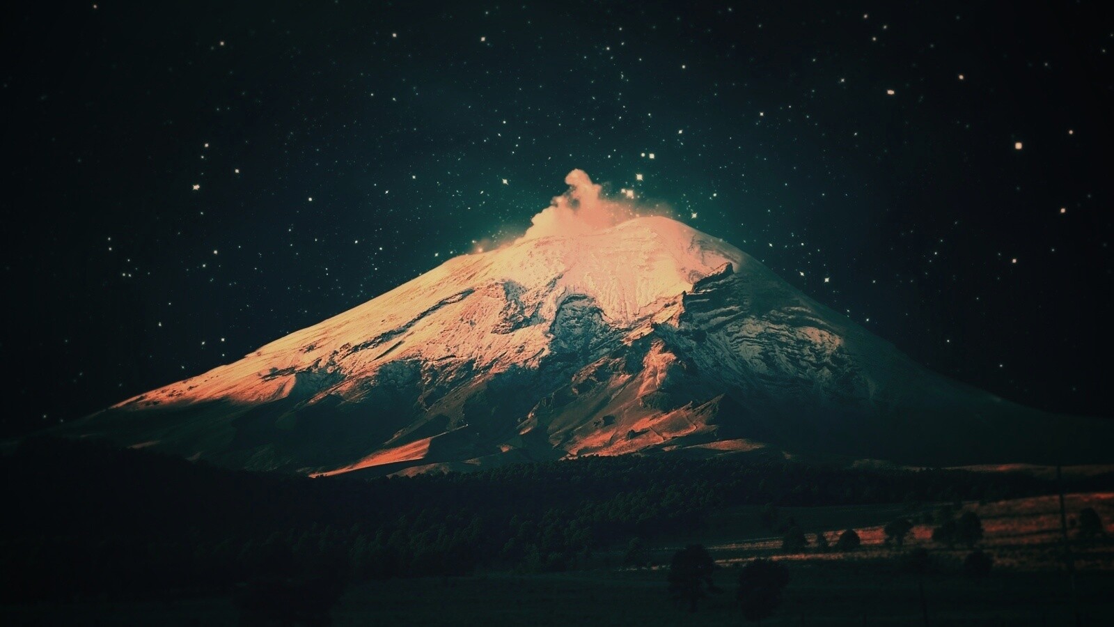 Ночной вулкан обои