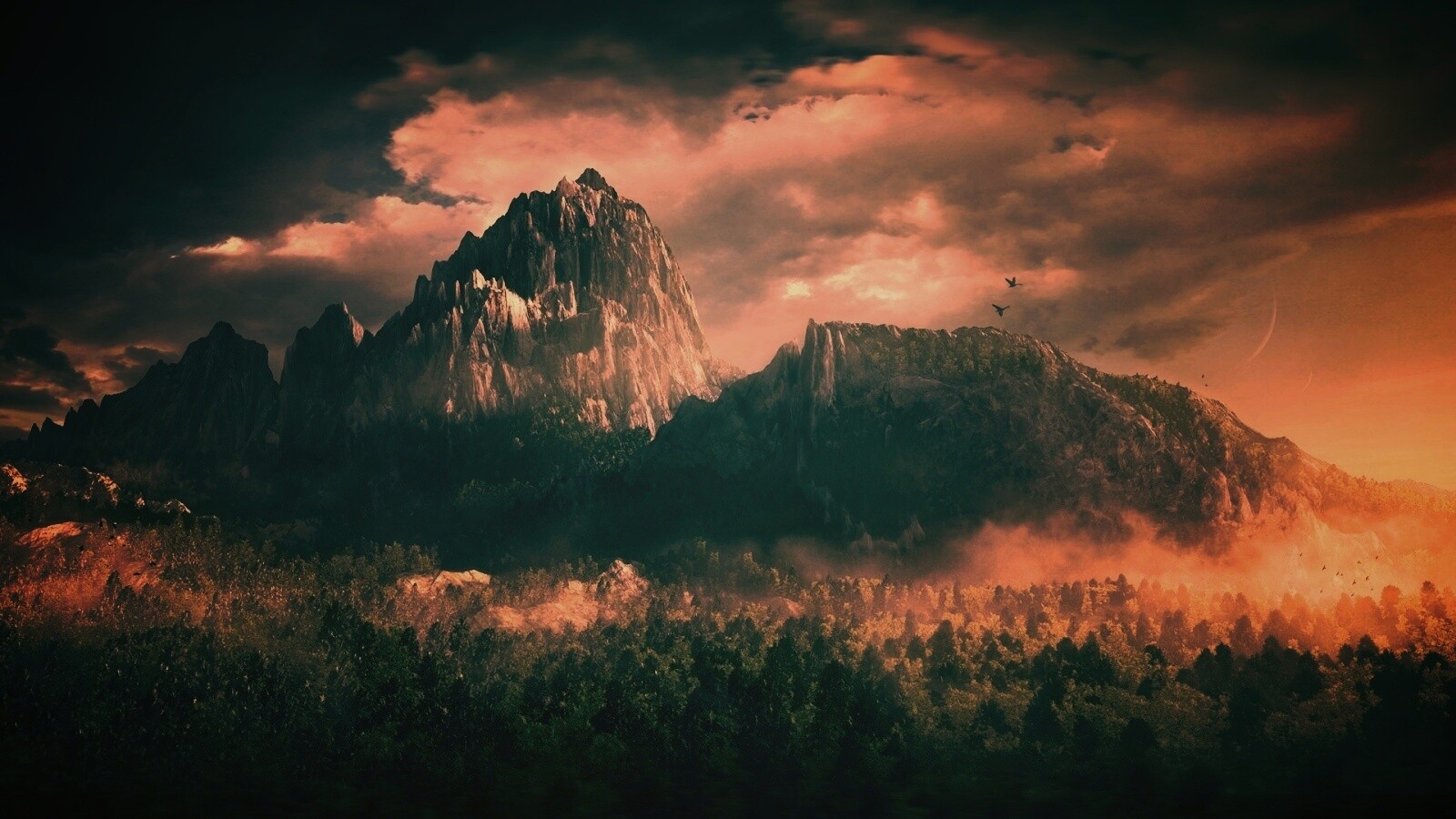 Горы посреди джунглей обои