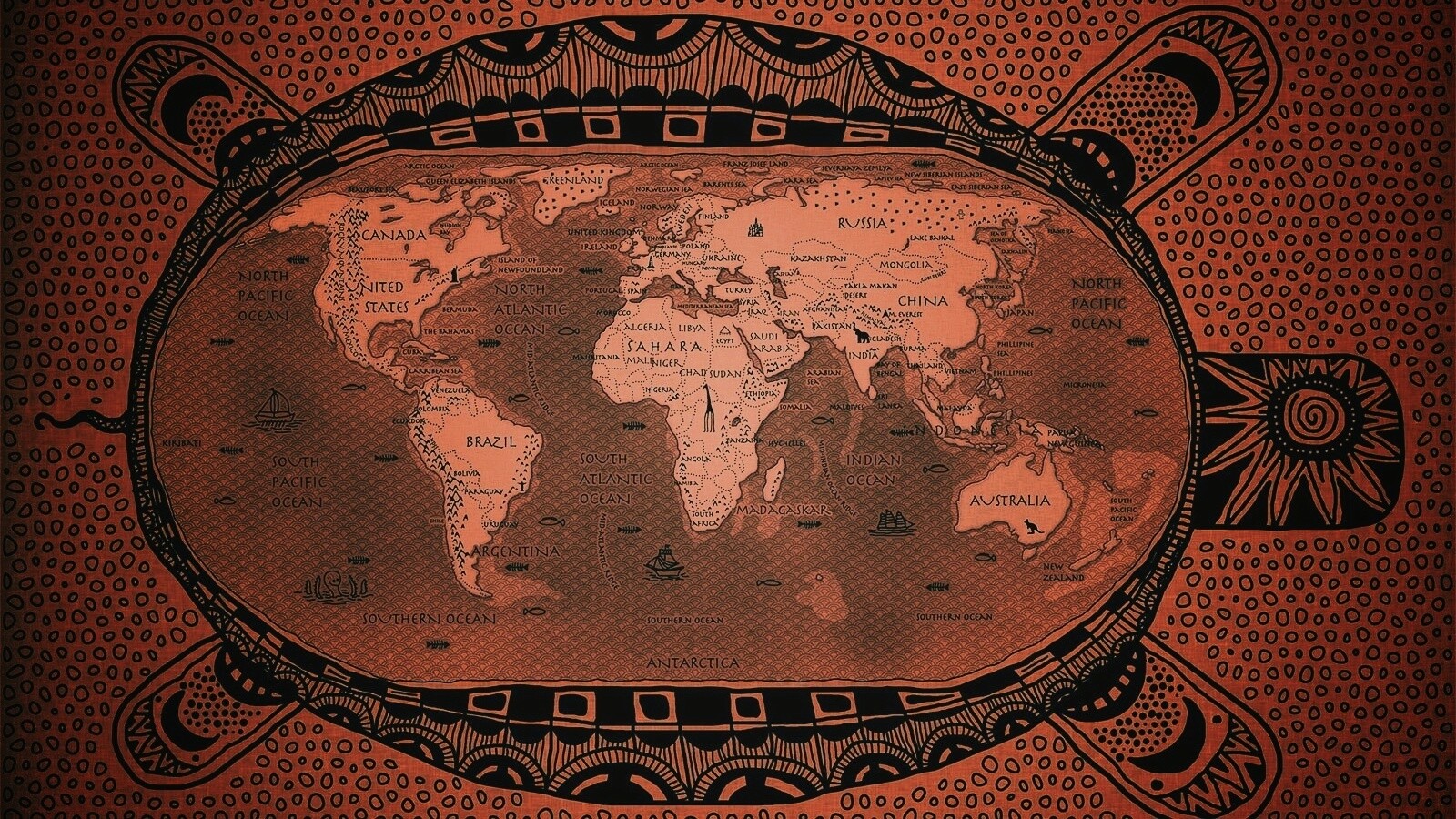 Карта мира на черепахе обои