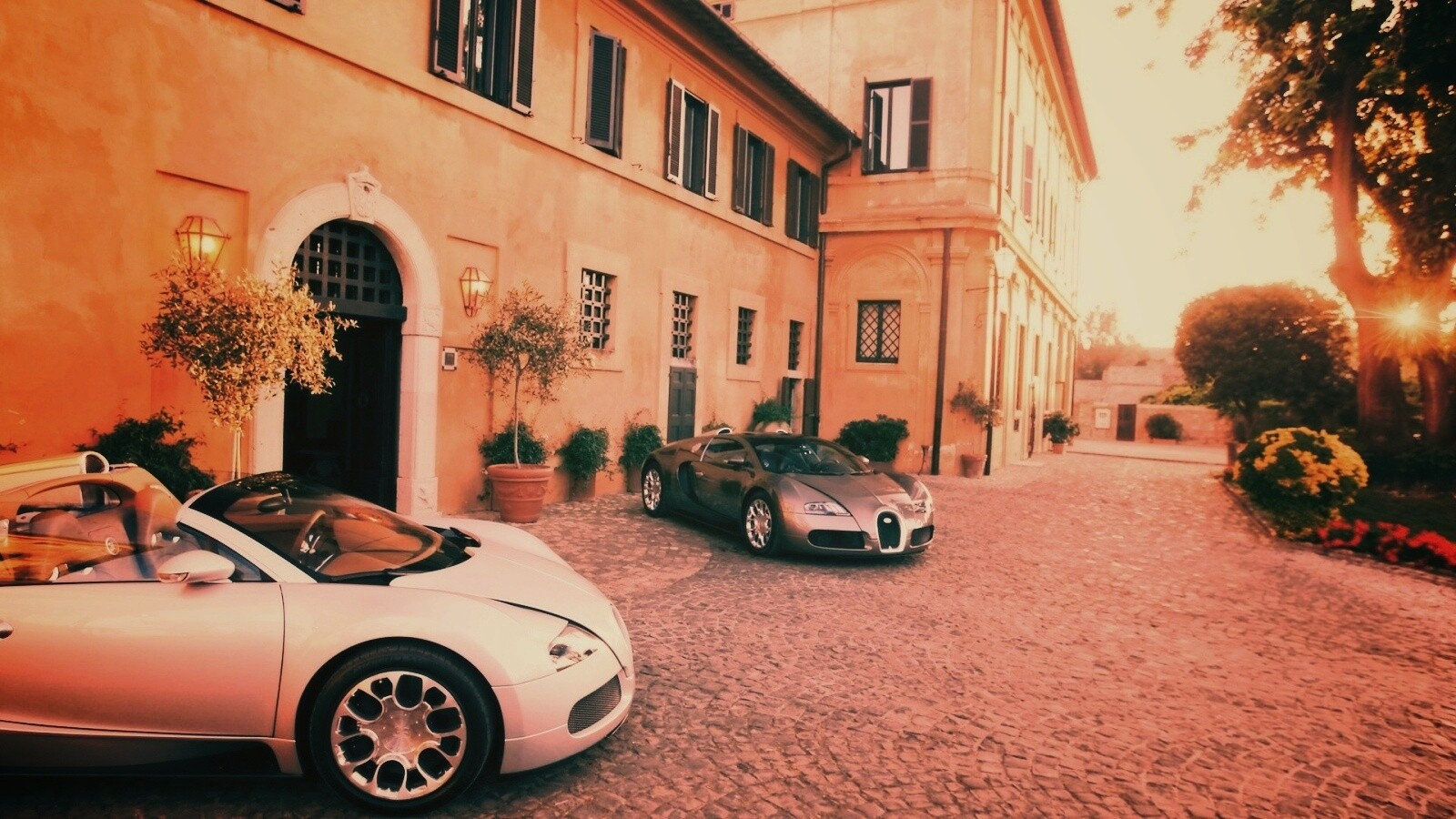 Два Бугатти у дома обои