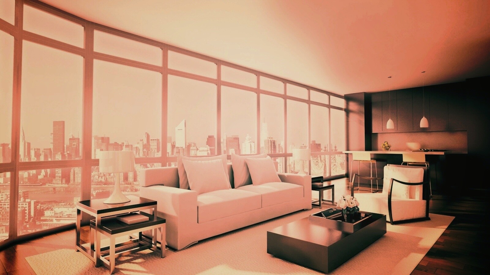 Квартира с видом на мегаполис обои