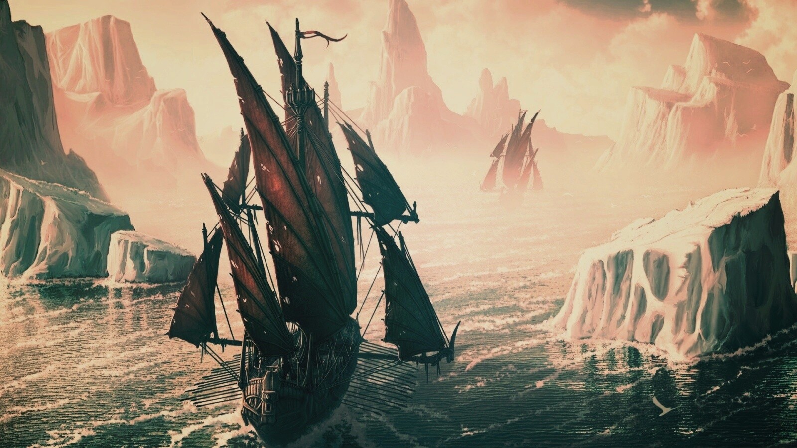 Корабли во льдах обои