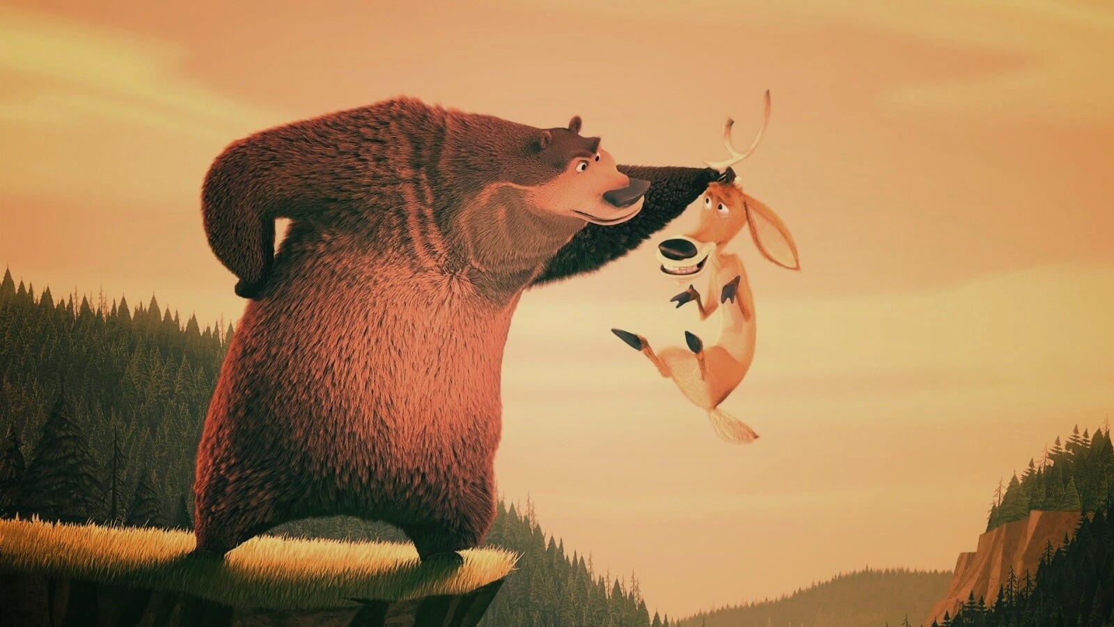 Медведь прессует оленя обои
