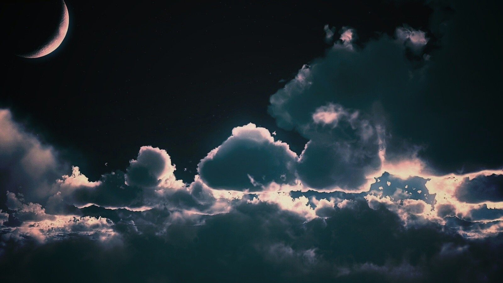 Облака и луна в ночном небе обои