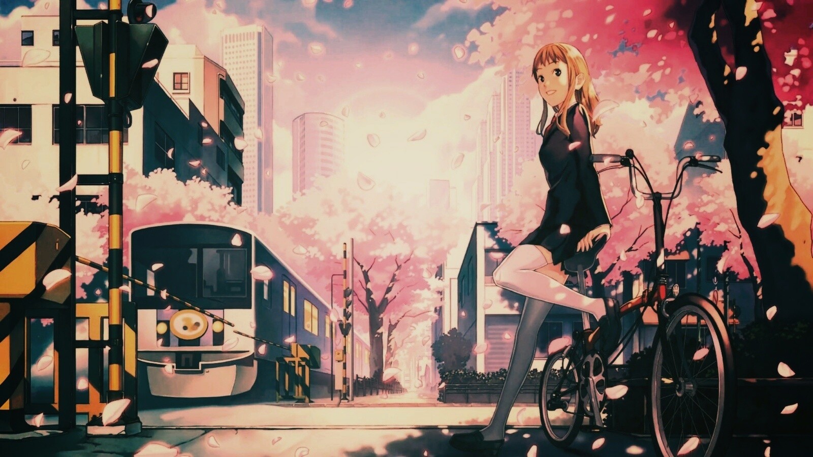 Японская школьница на велосипеде обои