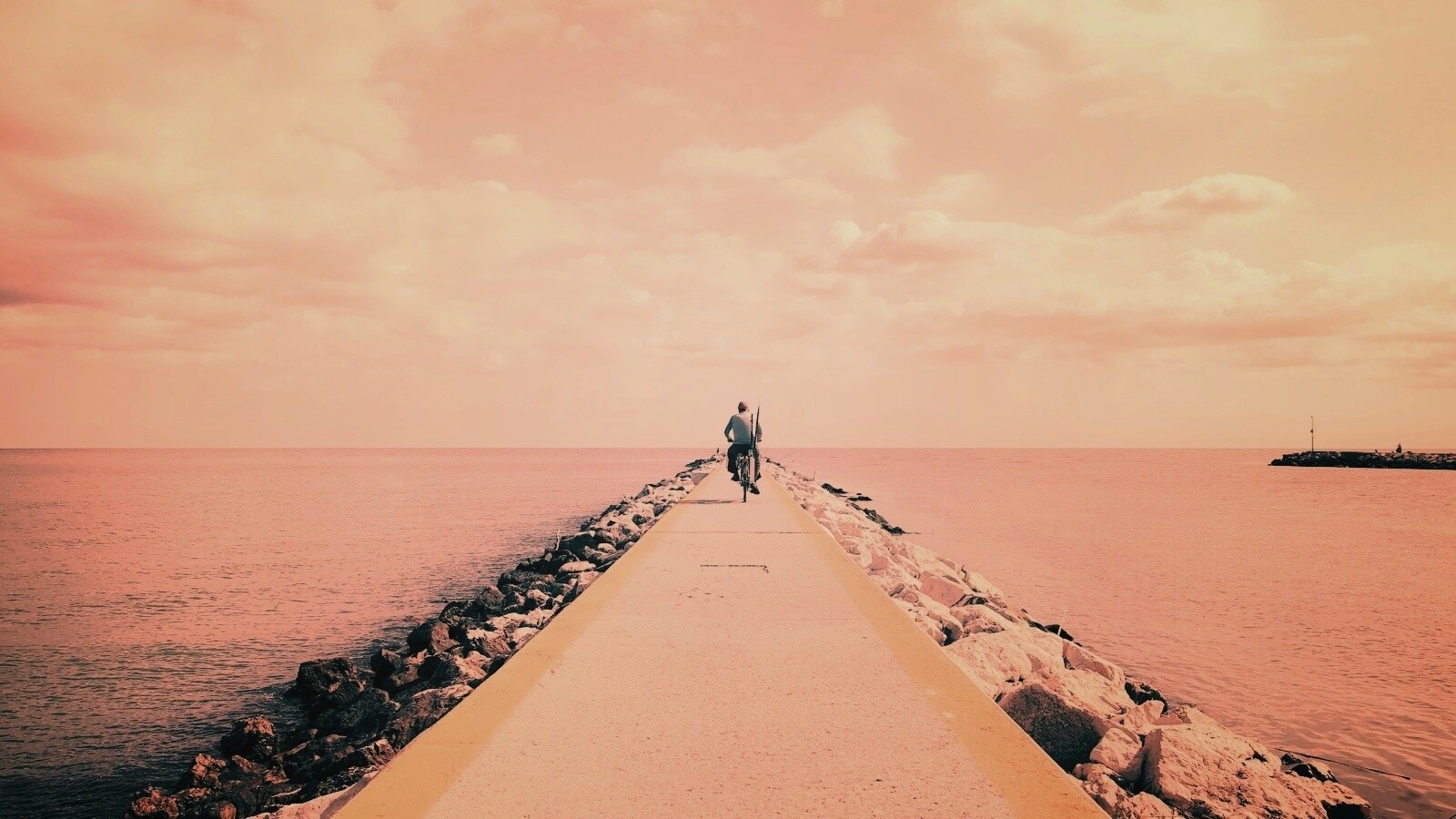 Велосепидист на волнорезе обои