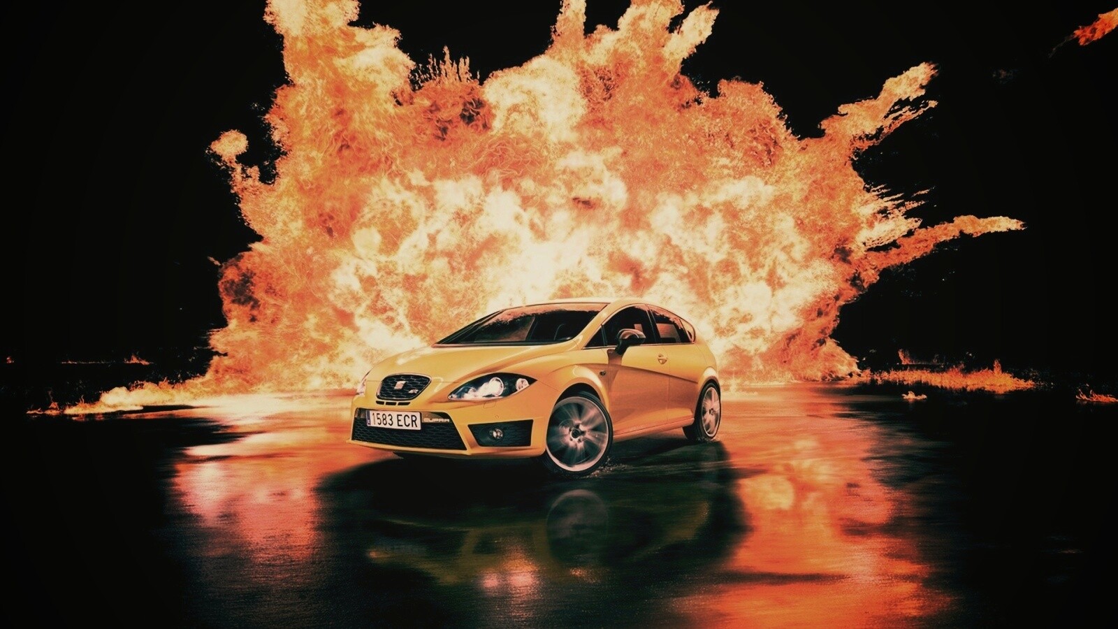 Желтый Леон на фоне взрыва обои