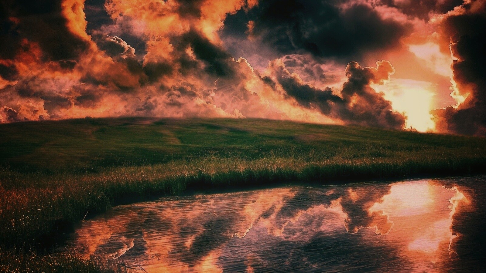 Тучи над лугом обои