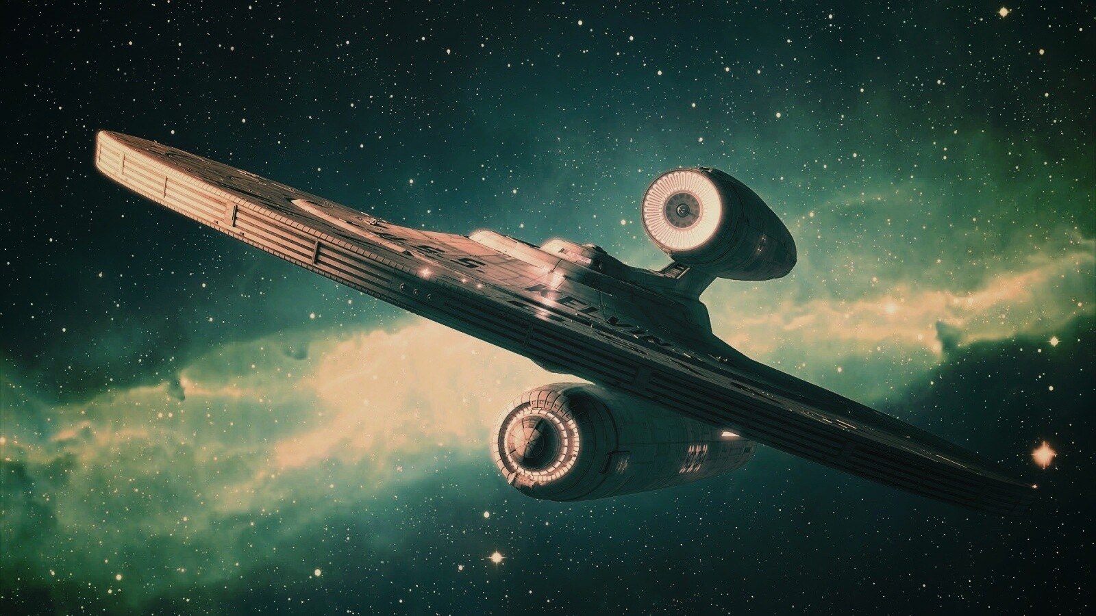 Космический корабль с двумя двигателями обои