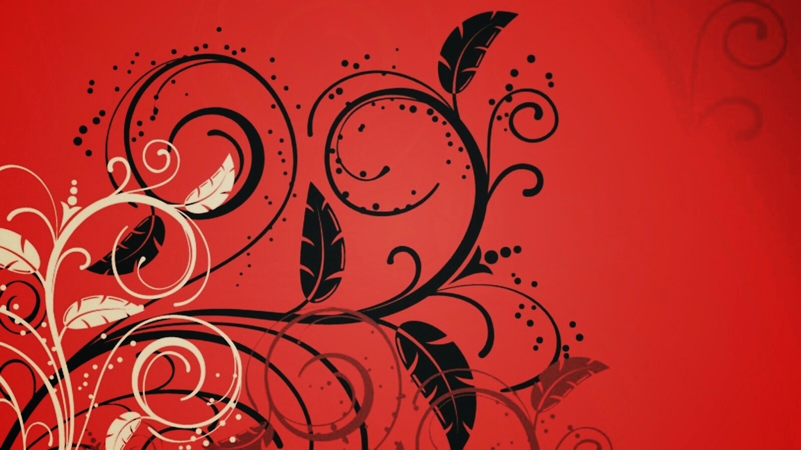 Черно-белые листики на красном фоне обои