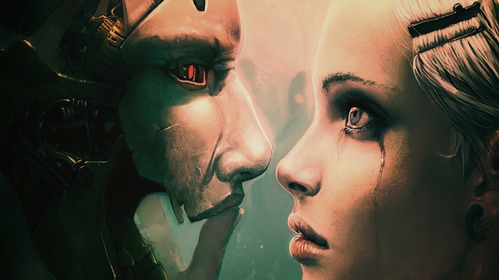 Девушка и робот обои