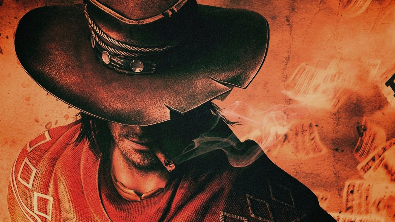 Мужик с сигарой в шляпе и пончо обои