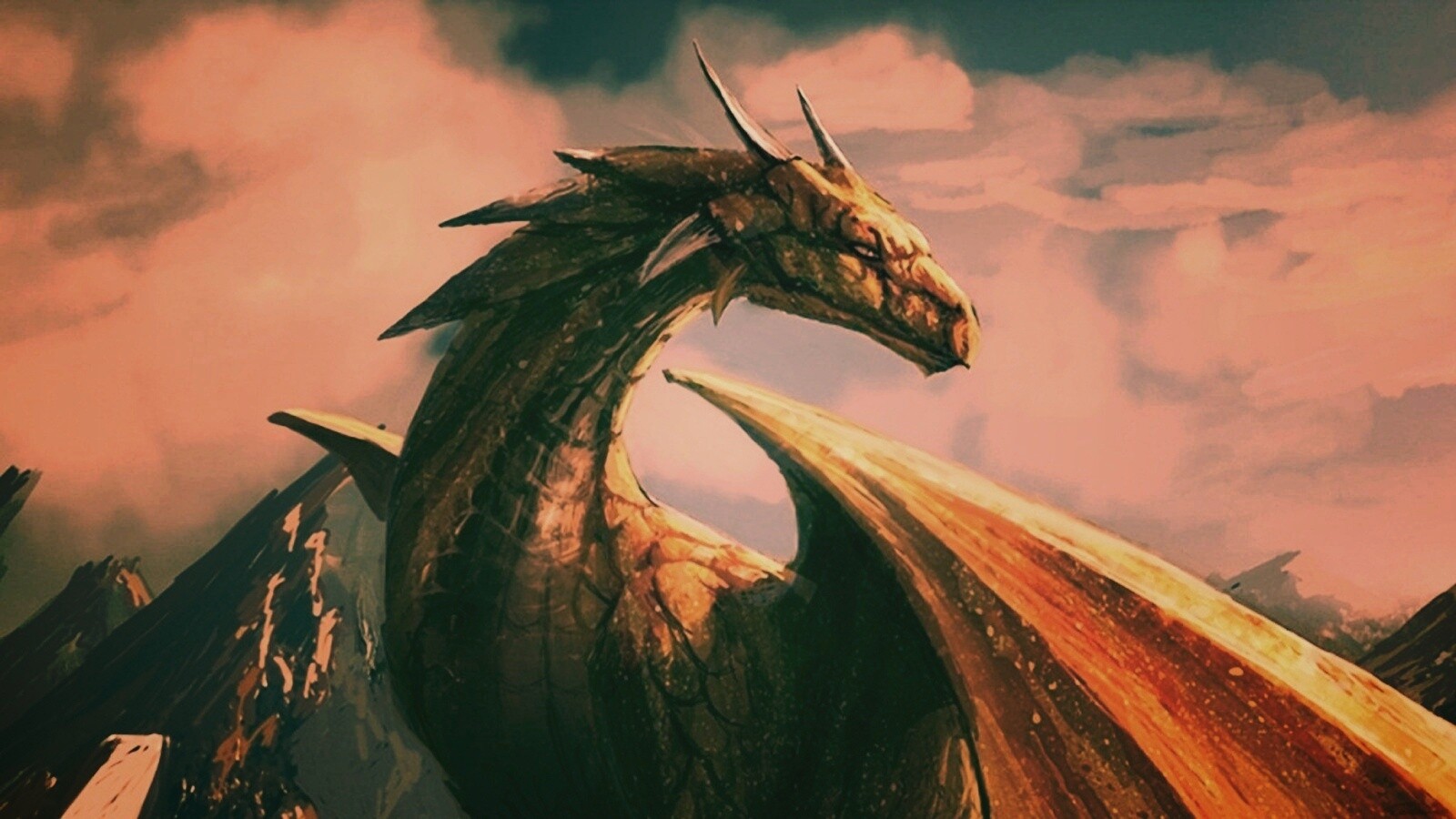 Дракон на вершине скалы обои