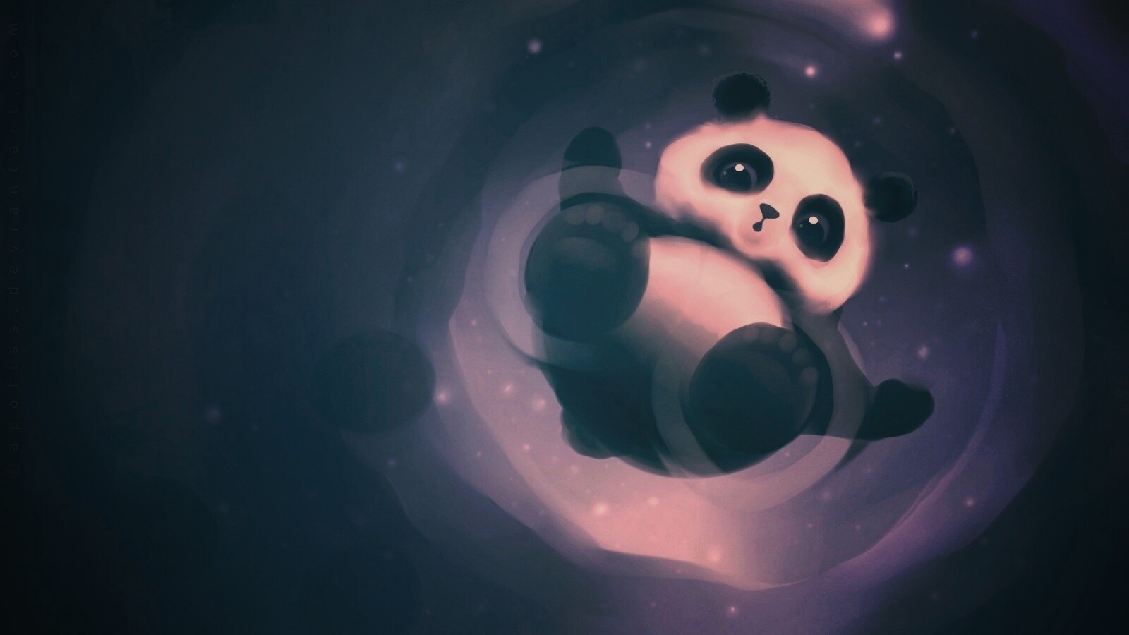 Маленькая панда и лужа обои