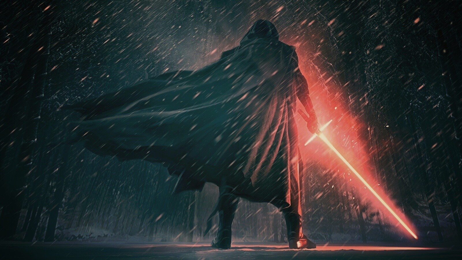 Кайло Рен в зимнем лесу обои