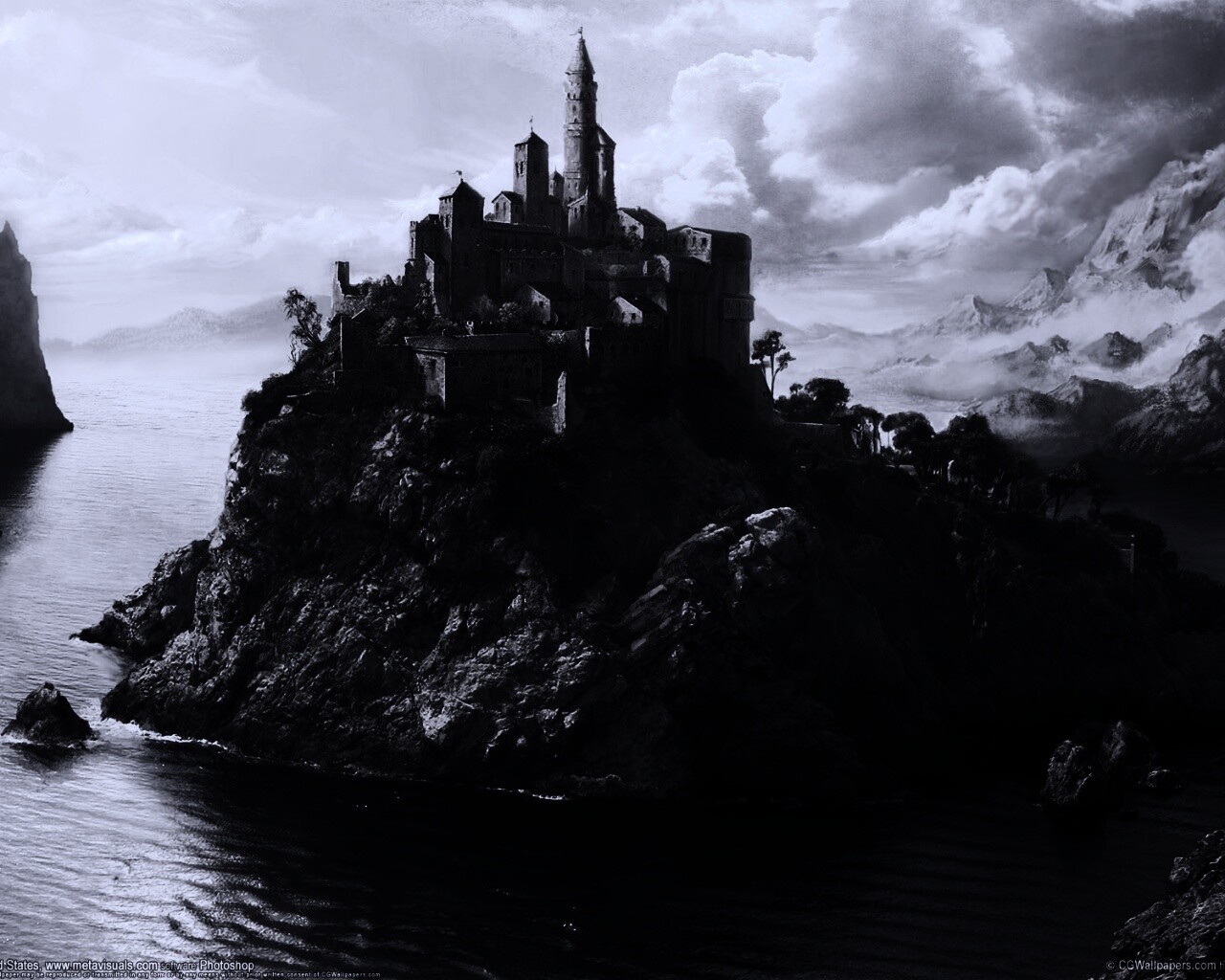 Замок на скале обои