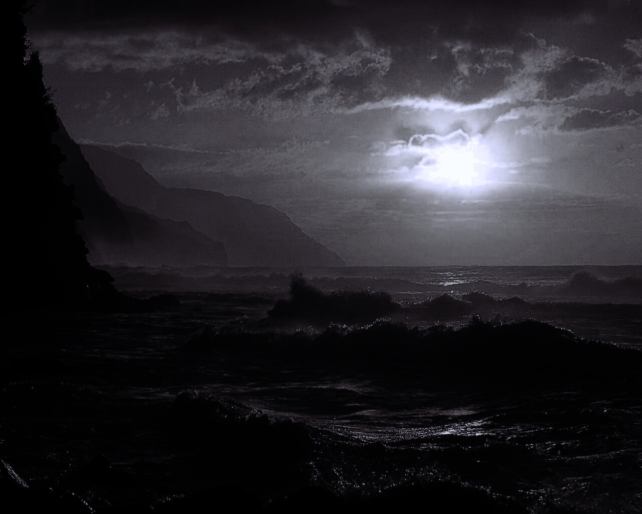 Волны на закате обои