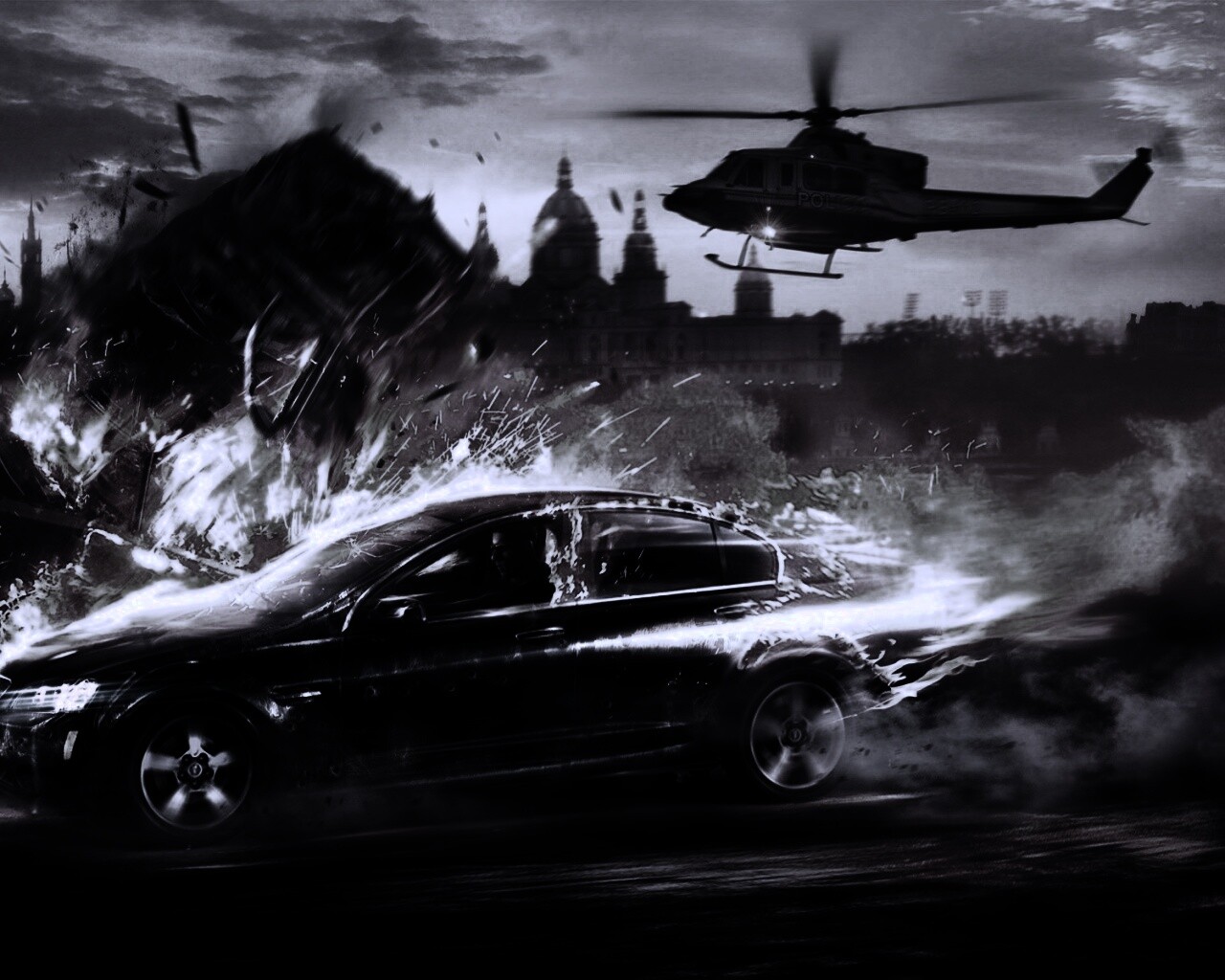 Погоня за горящей машиной обои