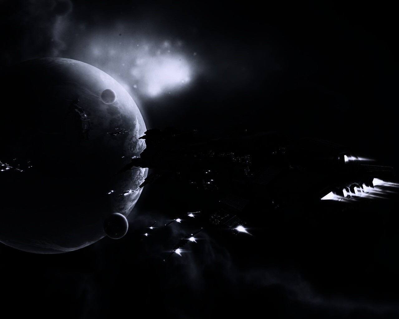 Космический флот атакует планету обои