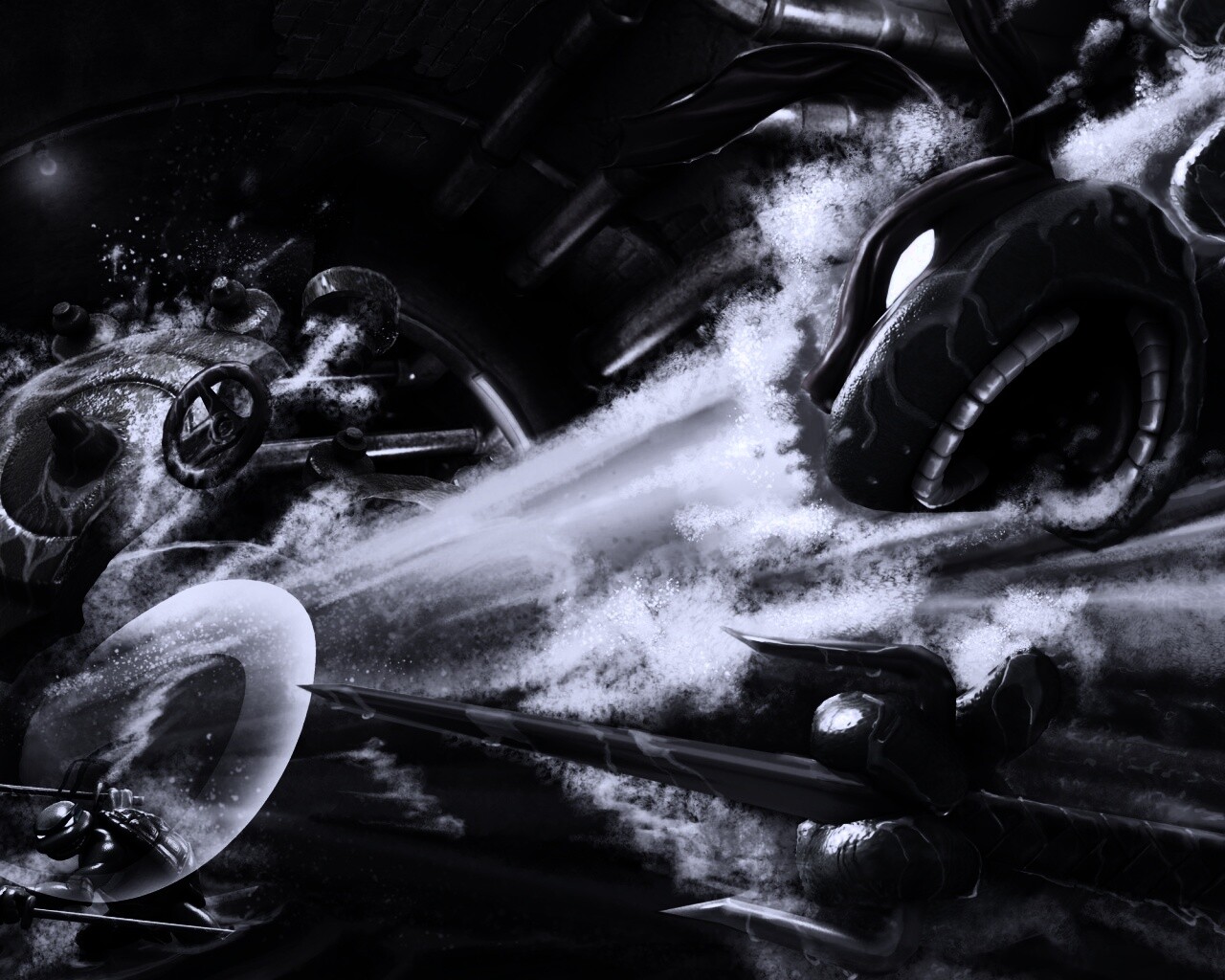 Рафаэля и Леонардо смывает водой обои