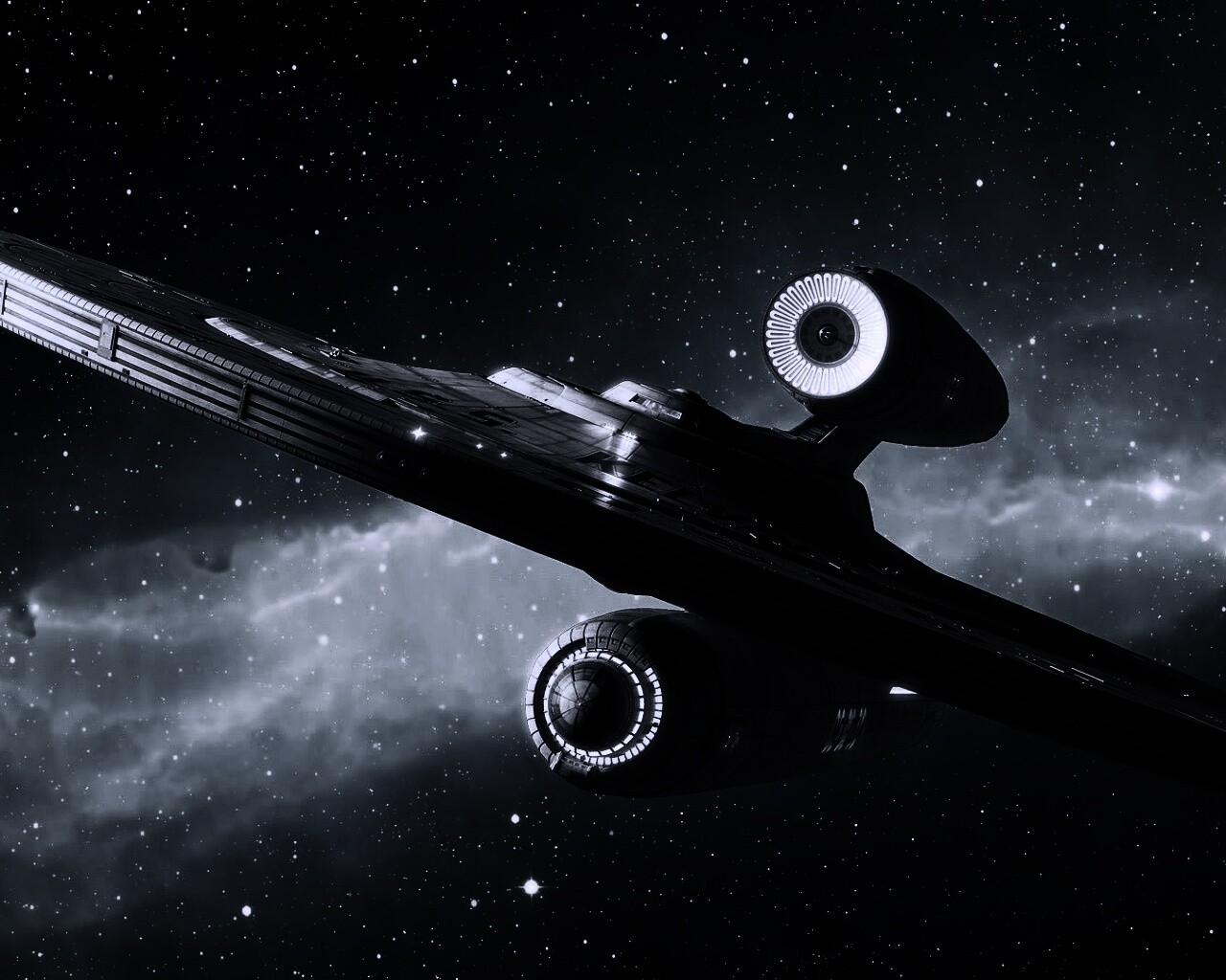 Космический корабль с двумя двигателями обои