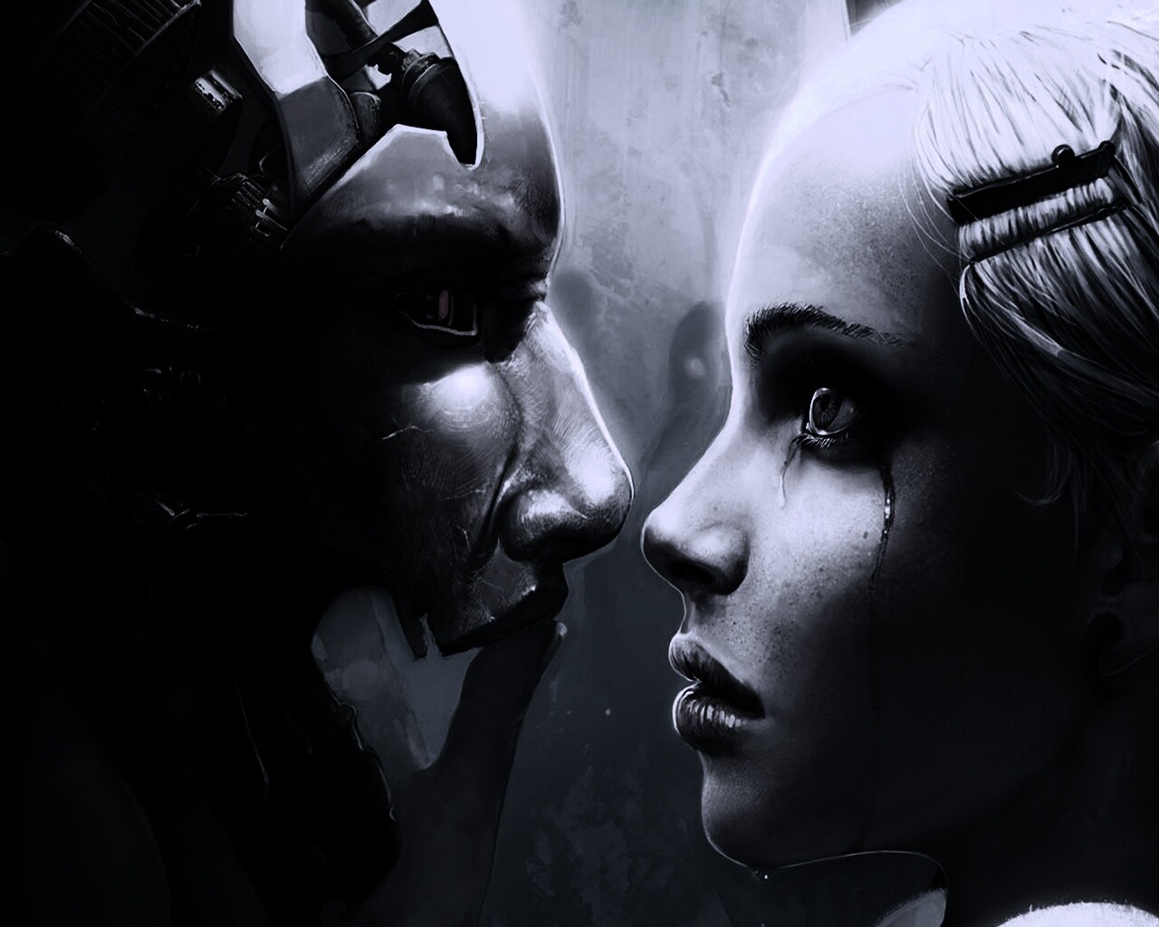 Девушка и робот обои