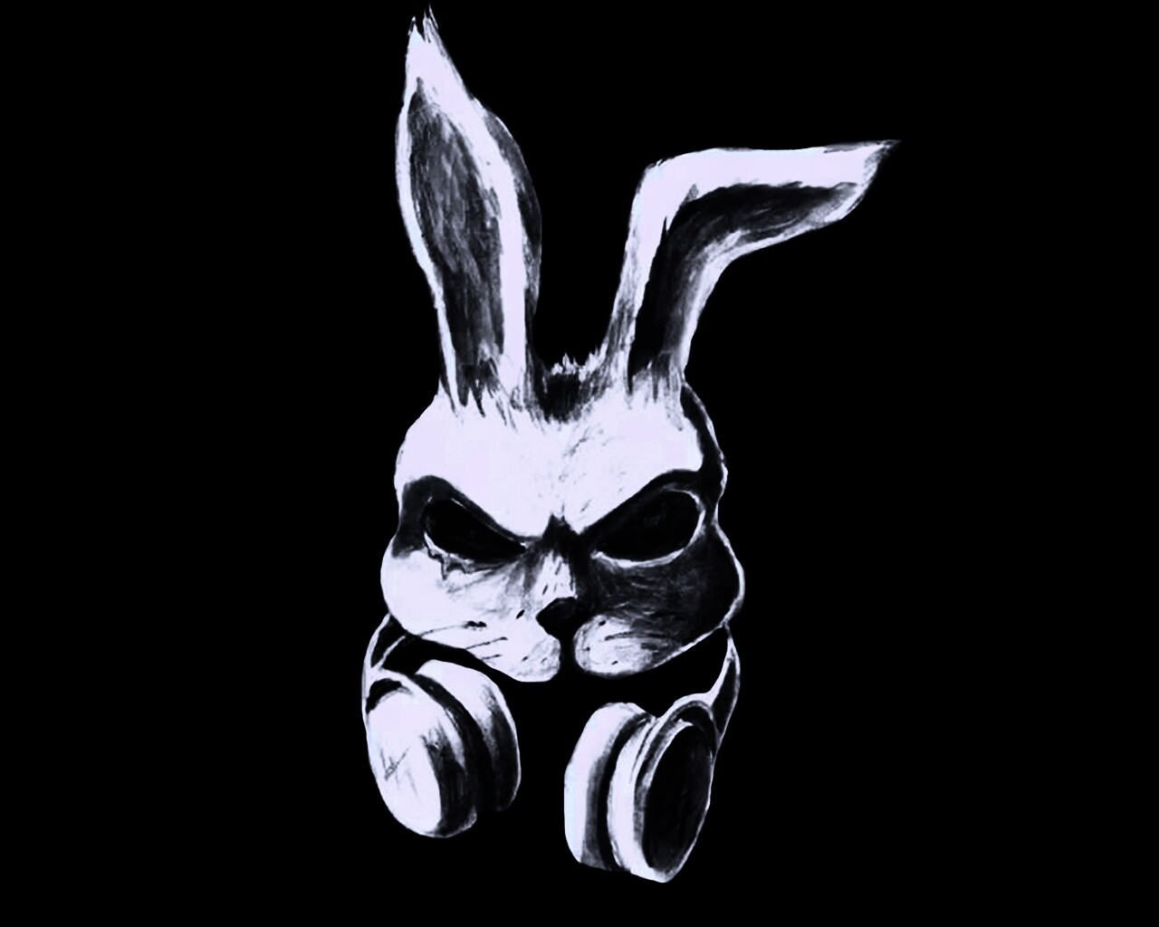 Кролик в наушниках обои