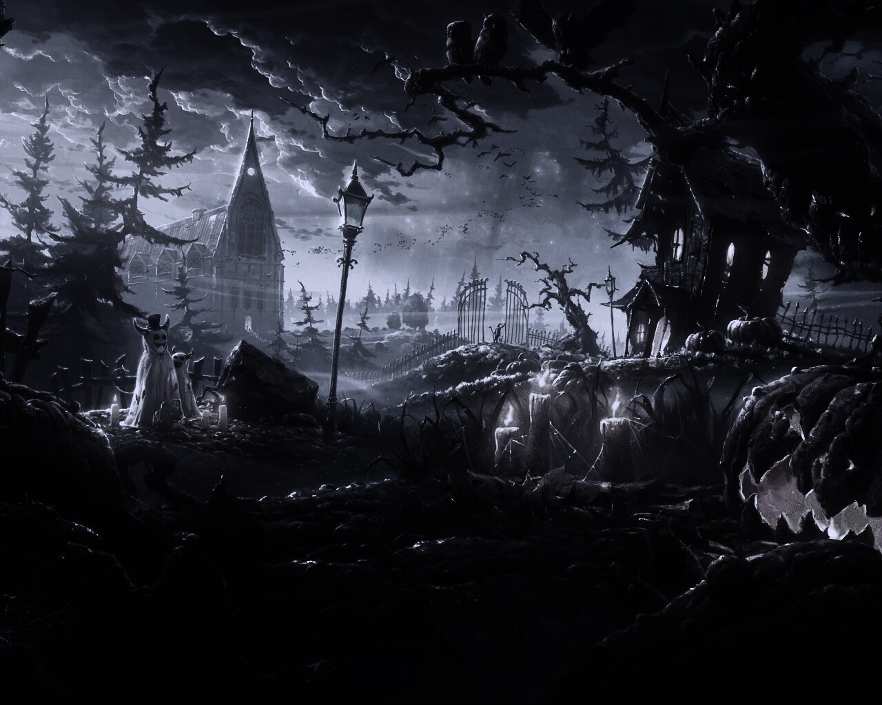 Страшный хэллоувинский пейзаж обои