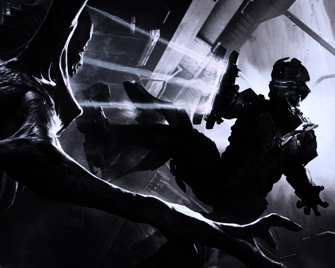 Айзек Кларк стреляет в монстра обои