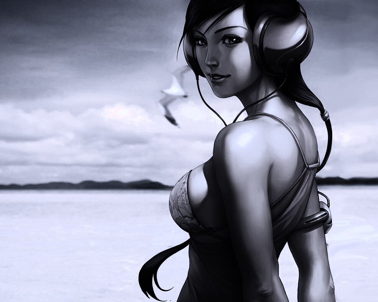 Девушка в наушниках обои