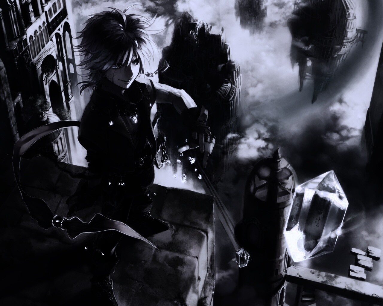 Анимешный парень с горстью кристаллов обои