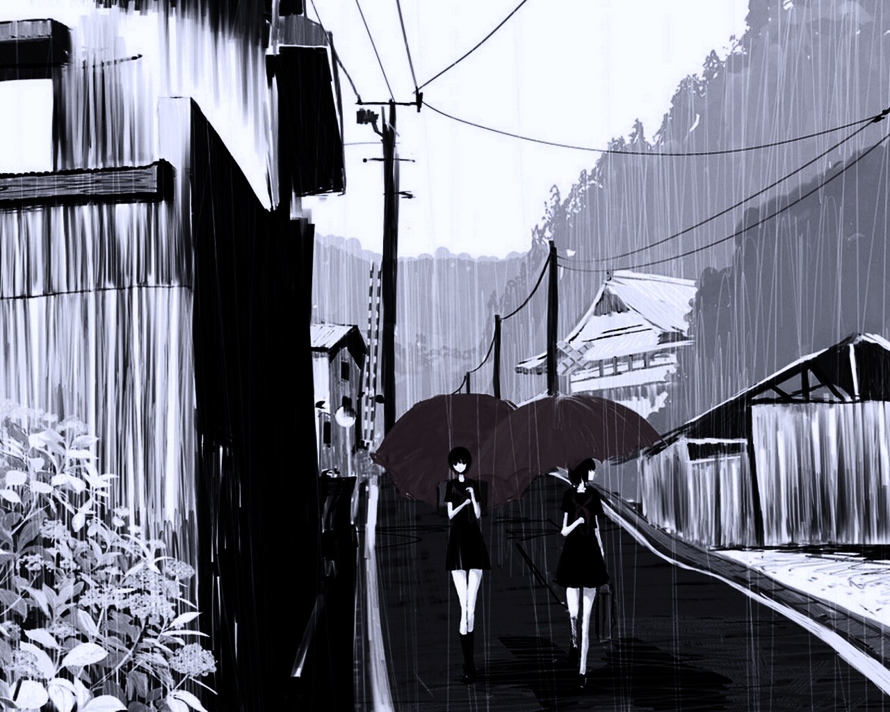 Девушки с красными зонтами обои