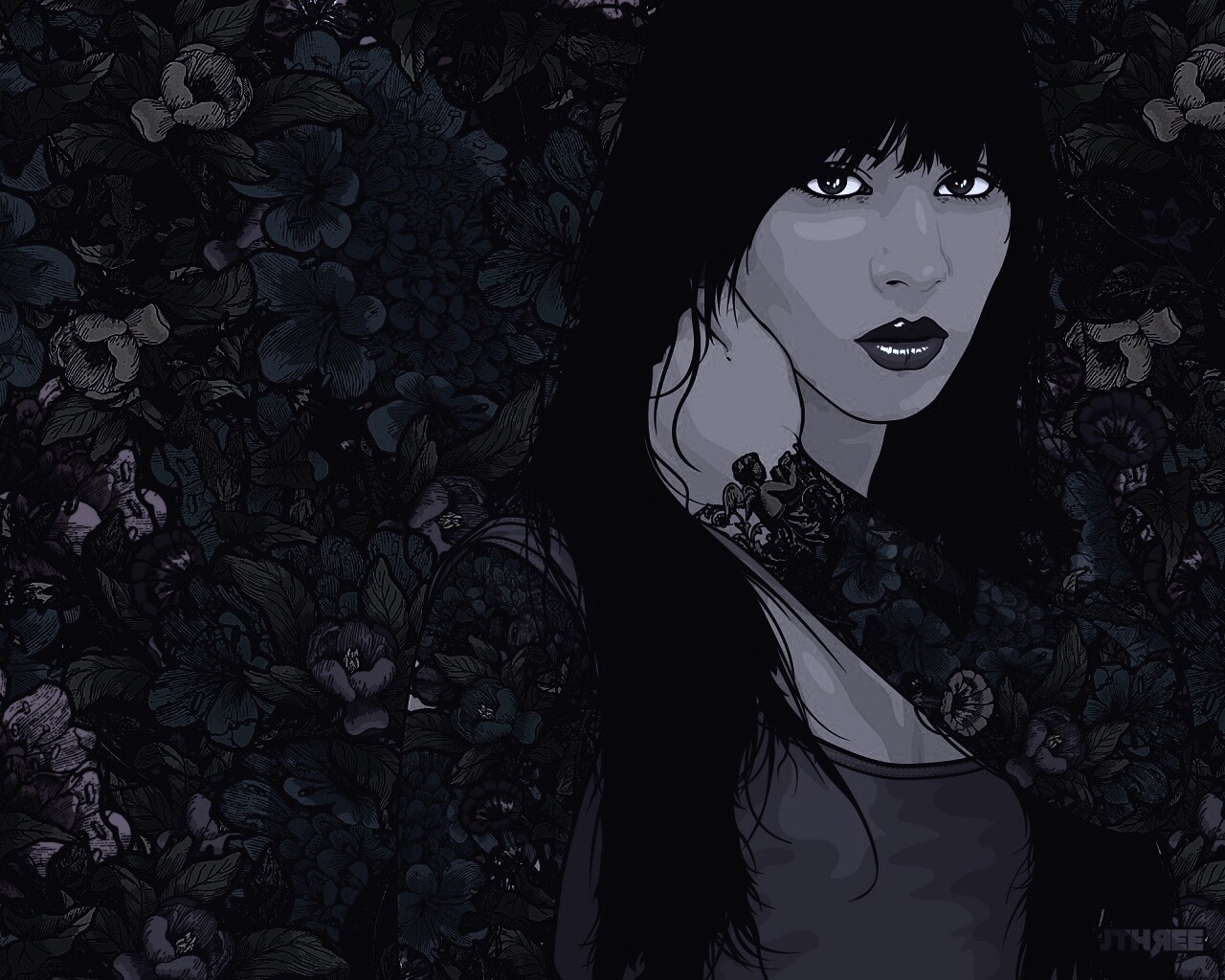 Девушка с цветочной тату обои