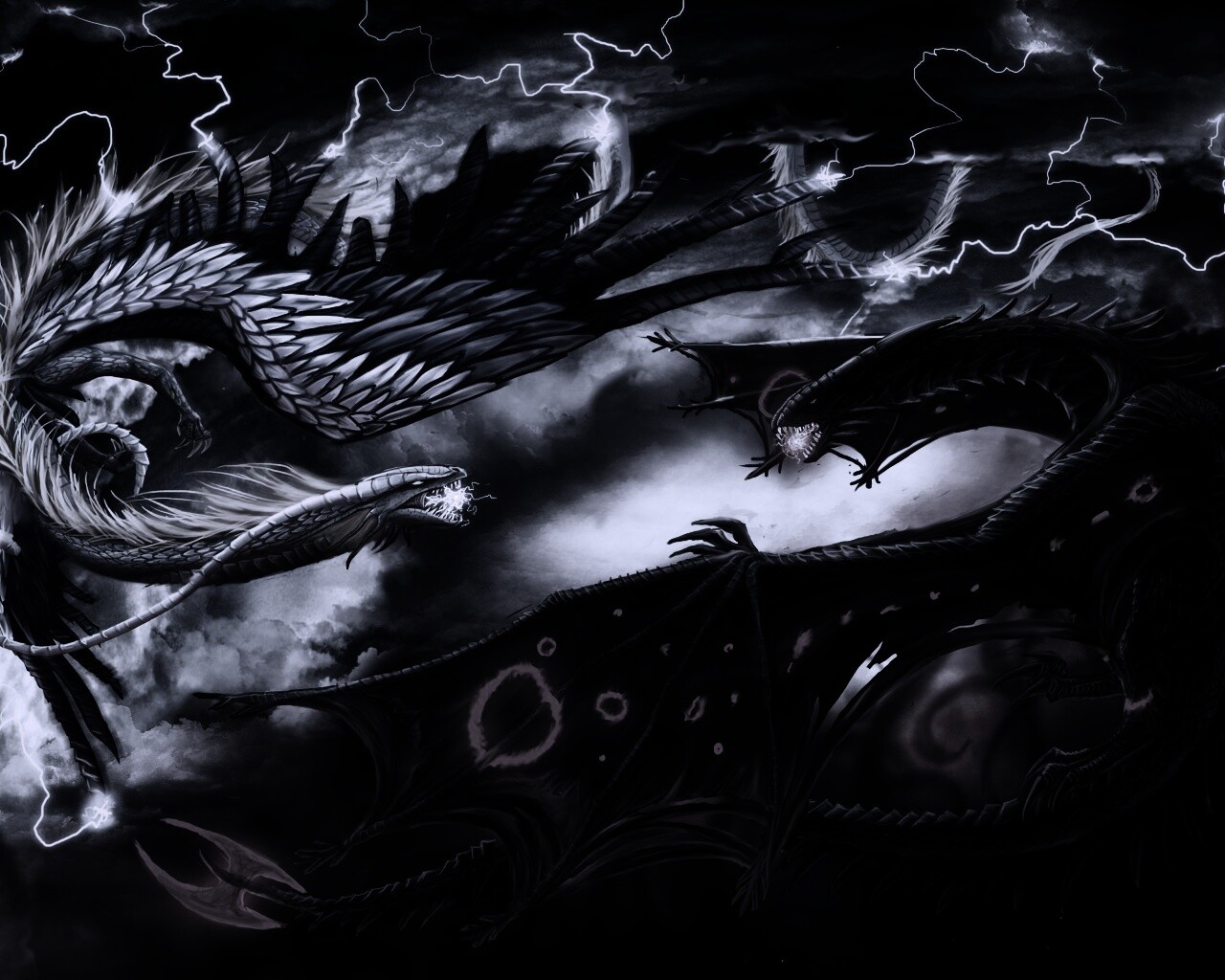 Живописная битва молнии и огня обои