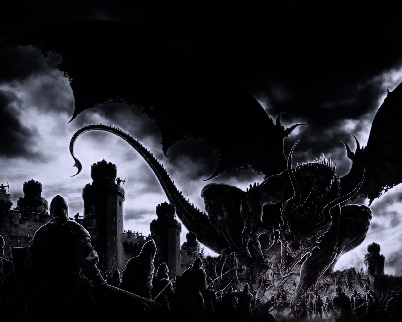 Дракон нападает на замок обои