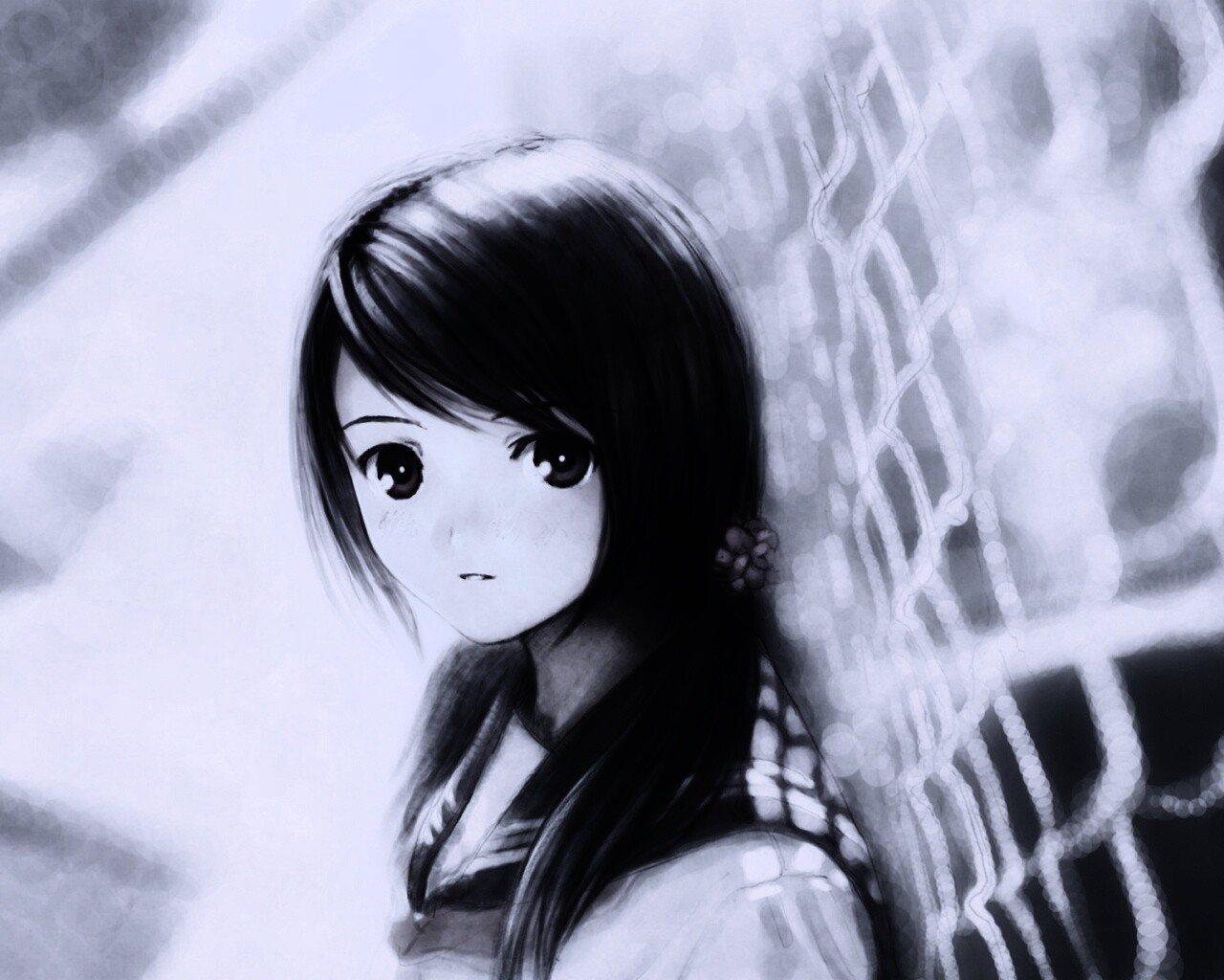 Девочка у сетчатого забора обои