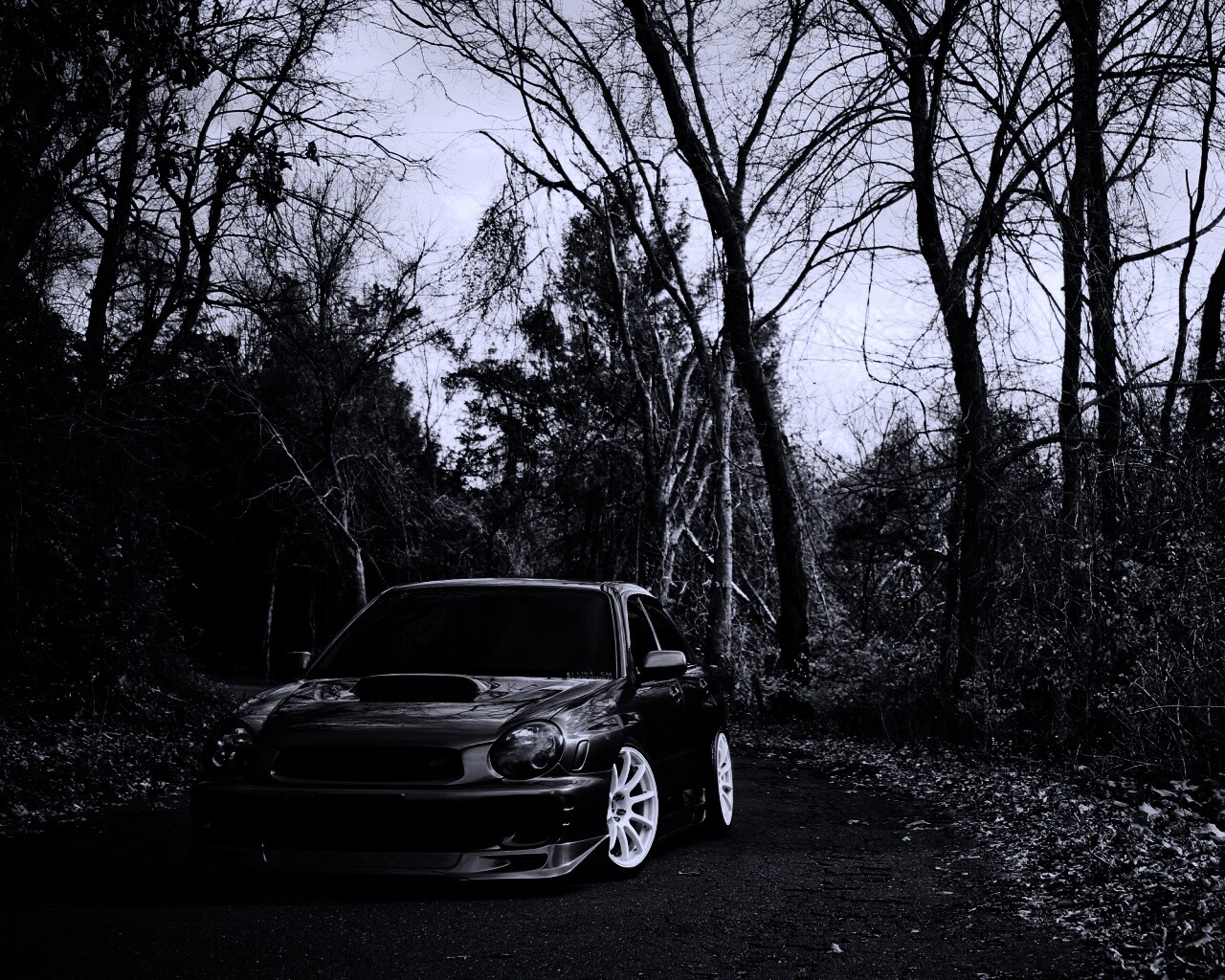 Субару Импреза на лесной дороге обои