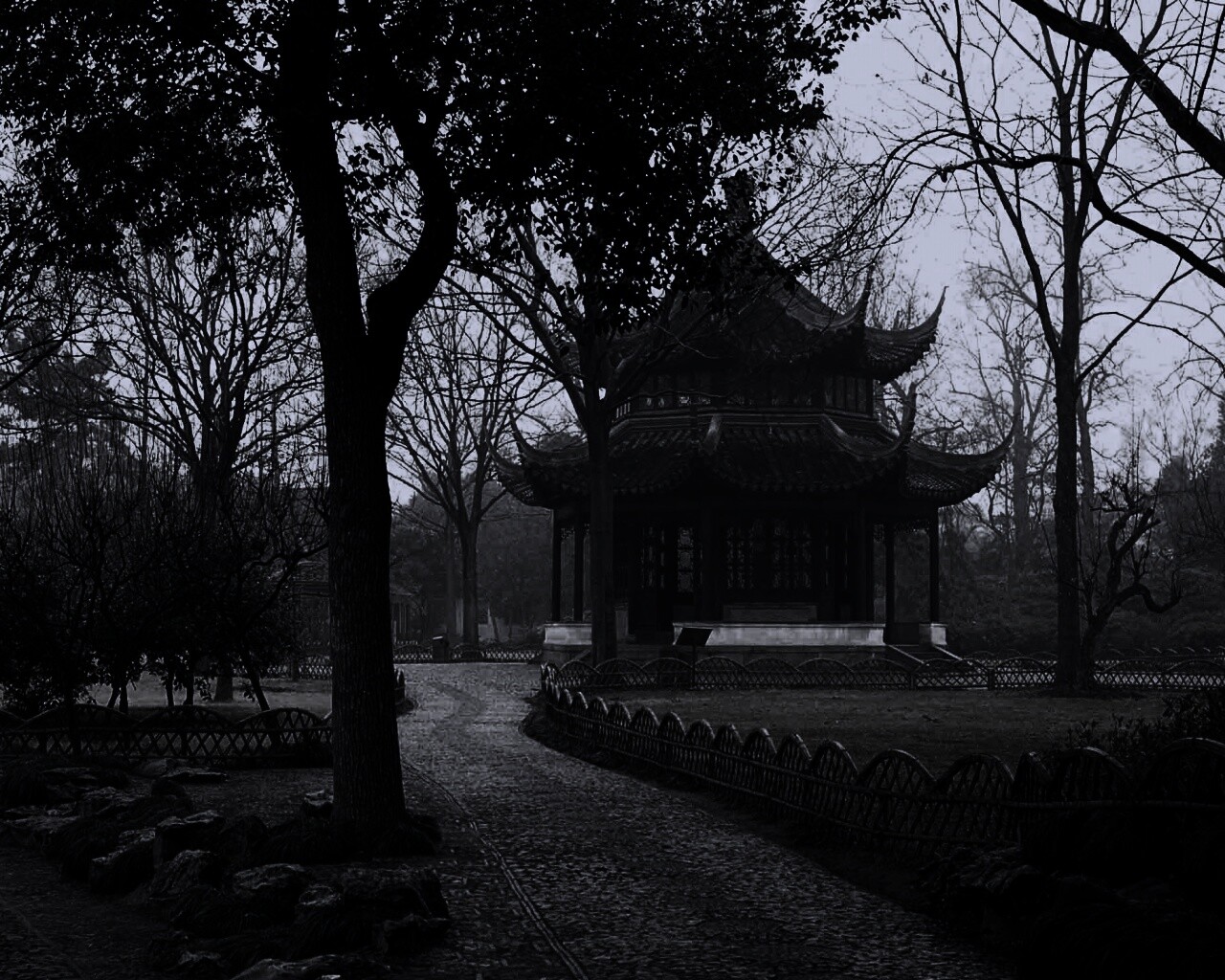 Домик я японском саду обои