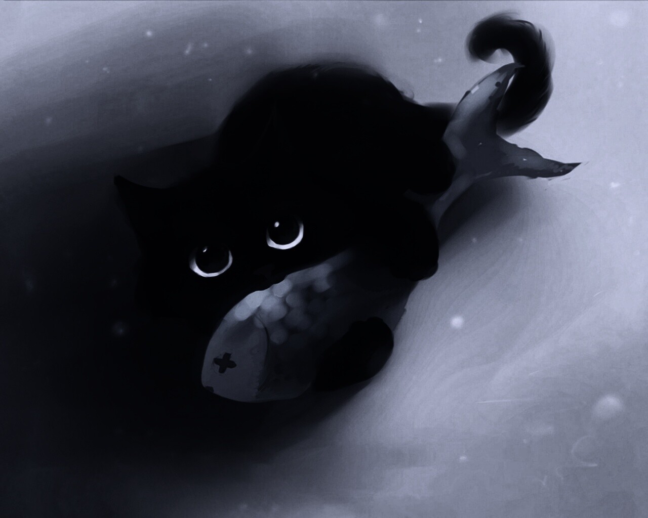 Кот с рыбкой обои