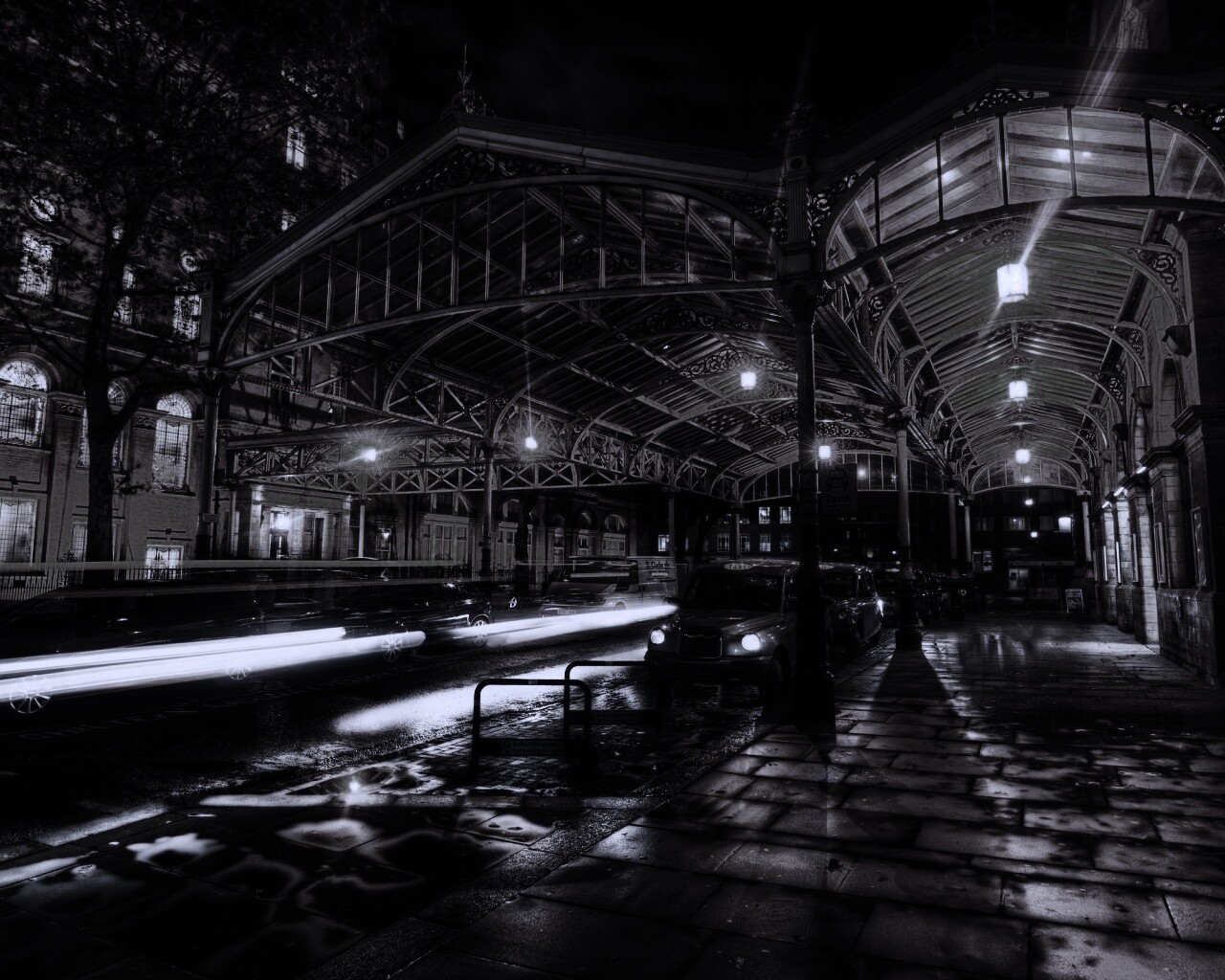 Город под фонарями обои