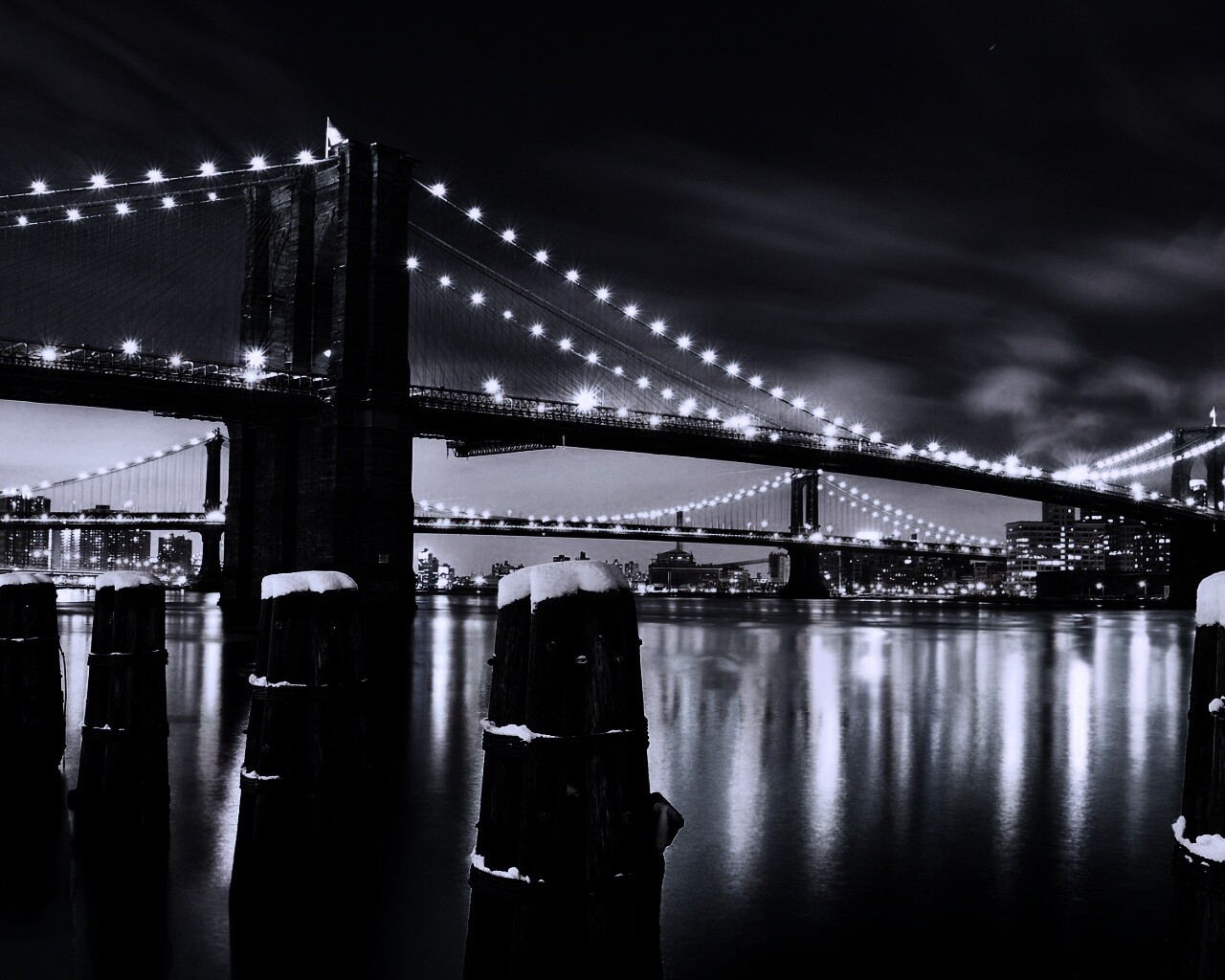 Бруклинский мост зимой HDR обои